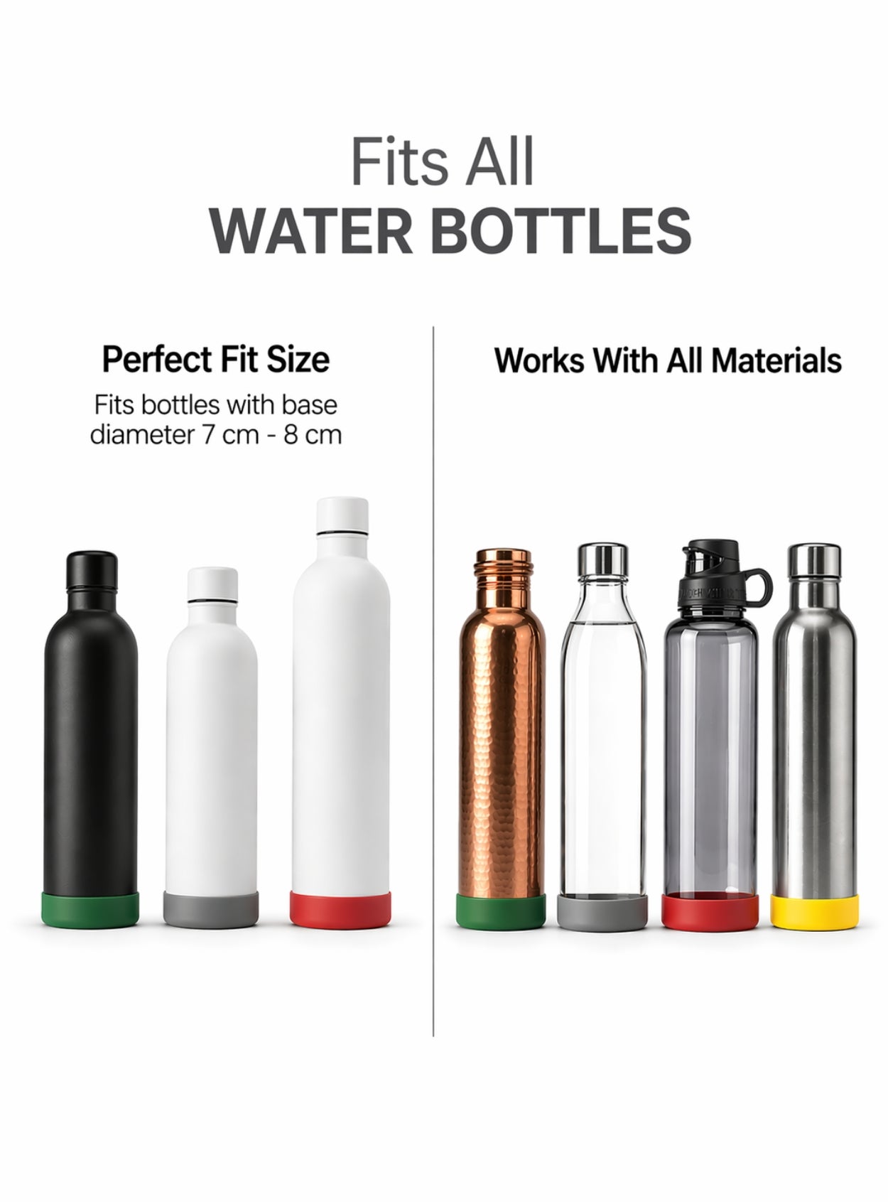 Silicone Bottle Bumper | Protective Bottom Sleeve | Fits Water Bottles 7cm–8cm Diameter