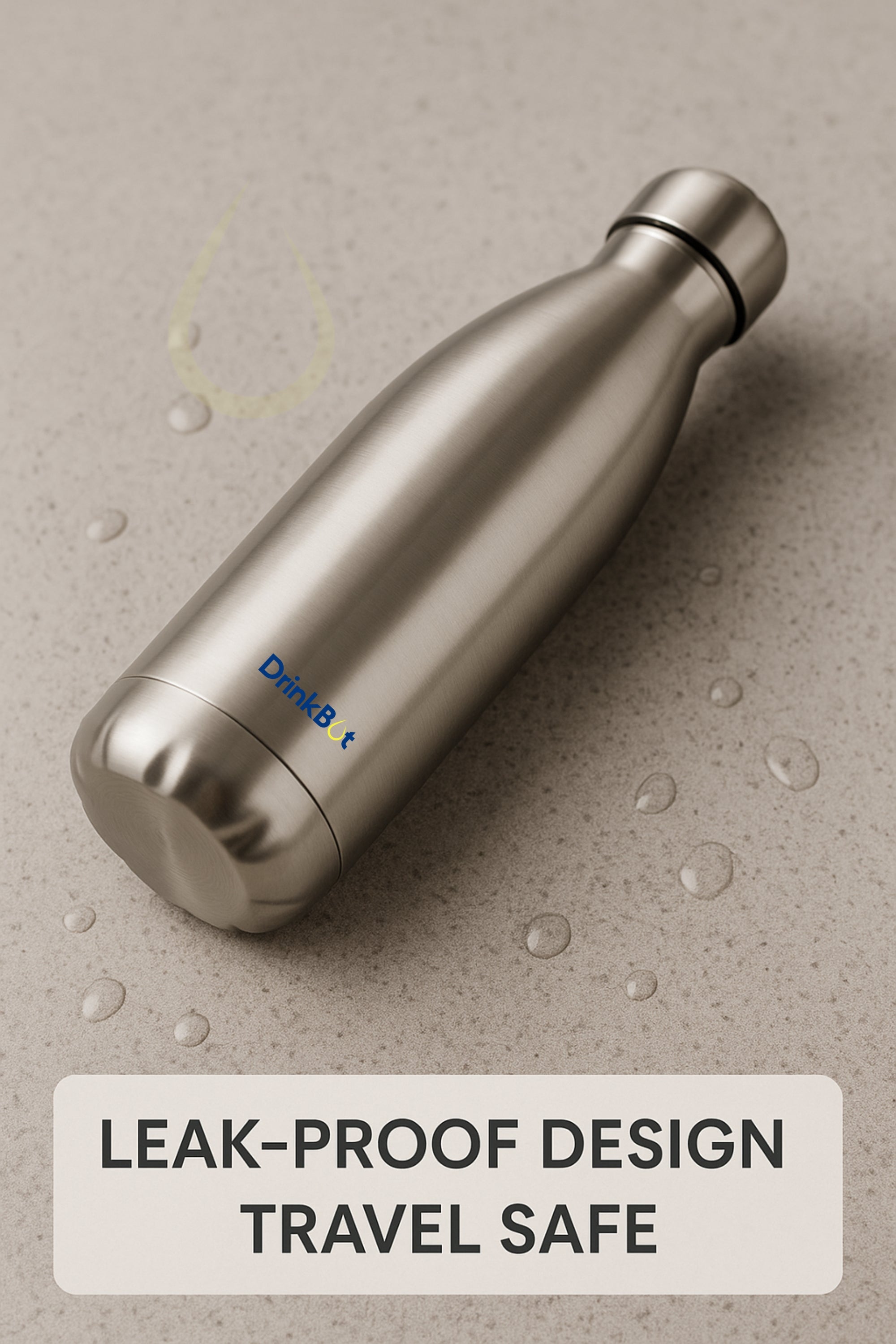 DrinkBot Soul - Stainless Steel Water Bottle | Double Wall Insulated | Classic Silver | Hot & Cold | Leakproof & Durable