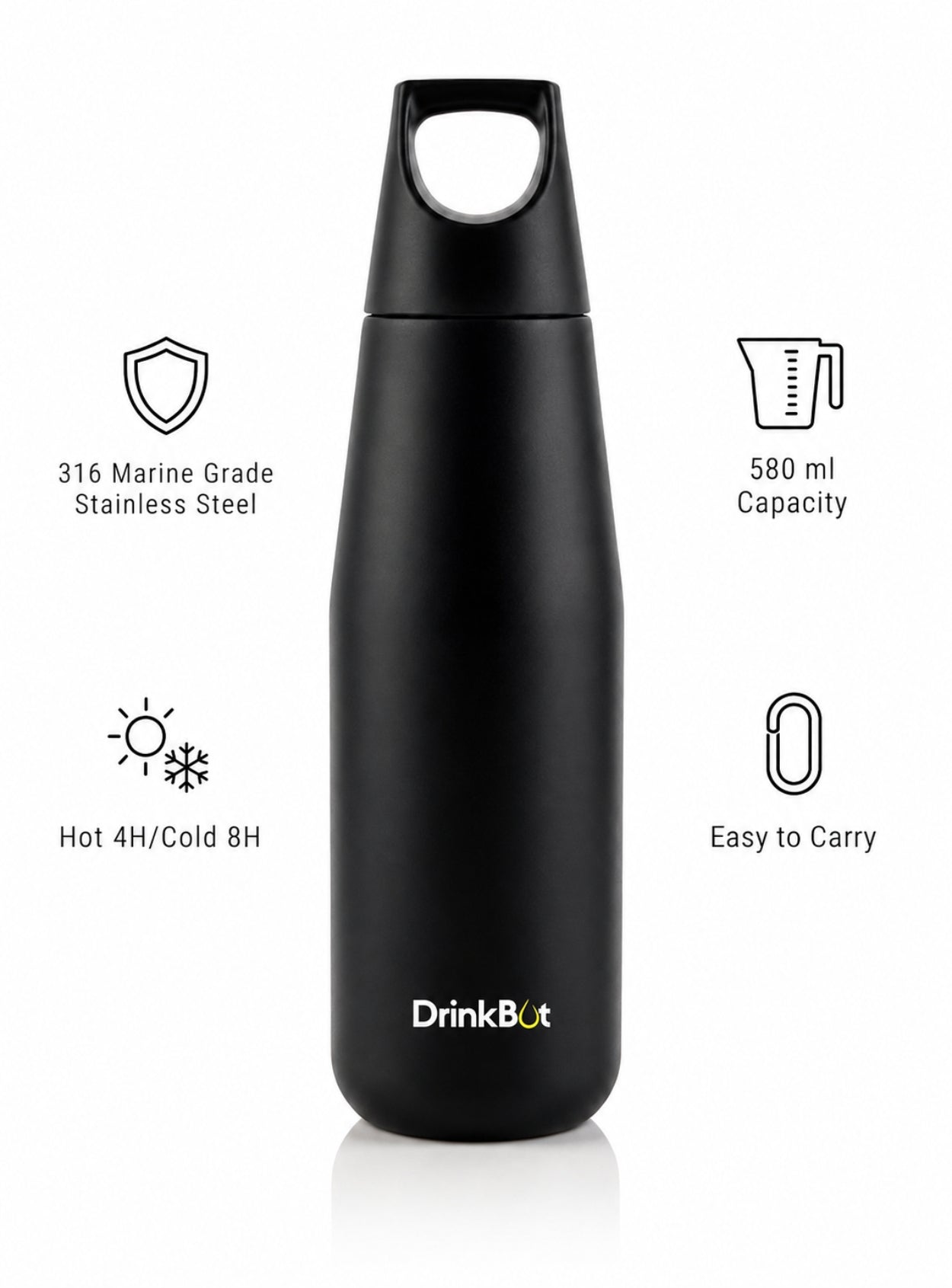DrinkBot Myst Insulated Steel Water Bottle — 1080ml & 580ml | 316 Grade Steel | Leakproof | Matte Finish