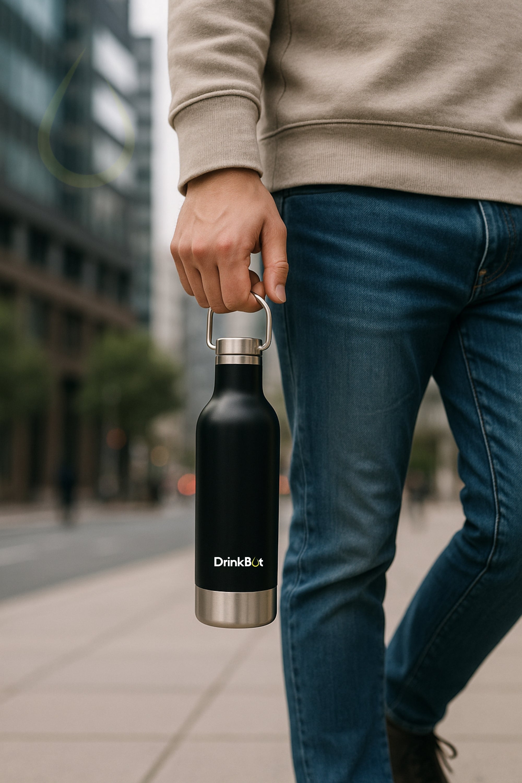 Drinkbot Orion | Stainless Steel Water Bottle with Carry Handle (500 ml) Double Wall Vacuum Insulated Flask for Hot and Cold Beverages