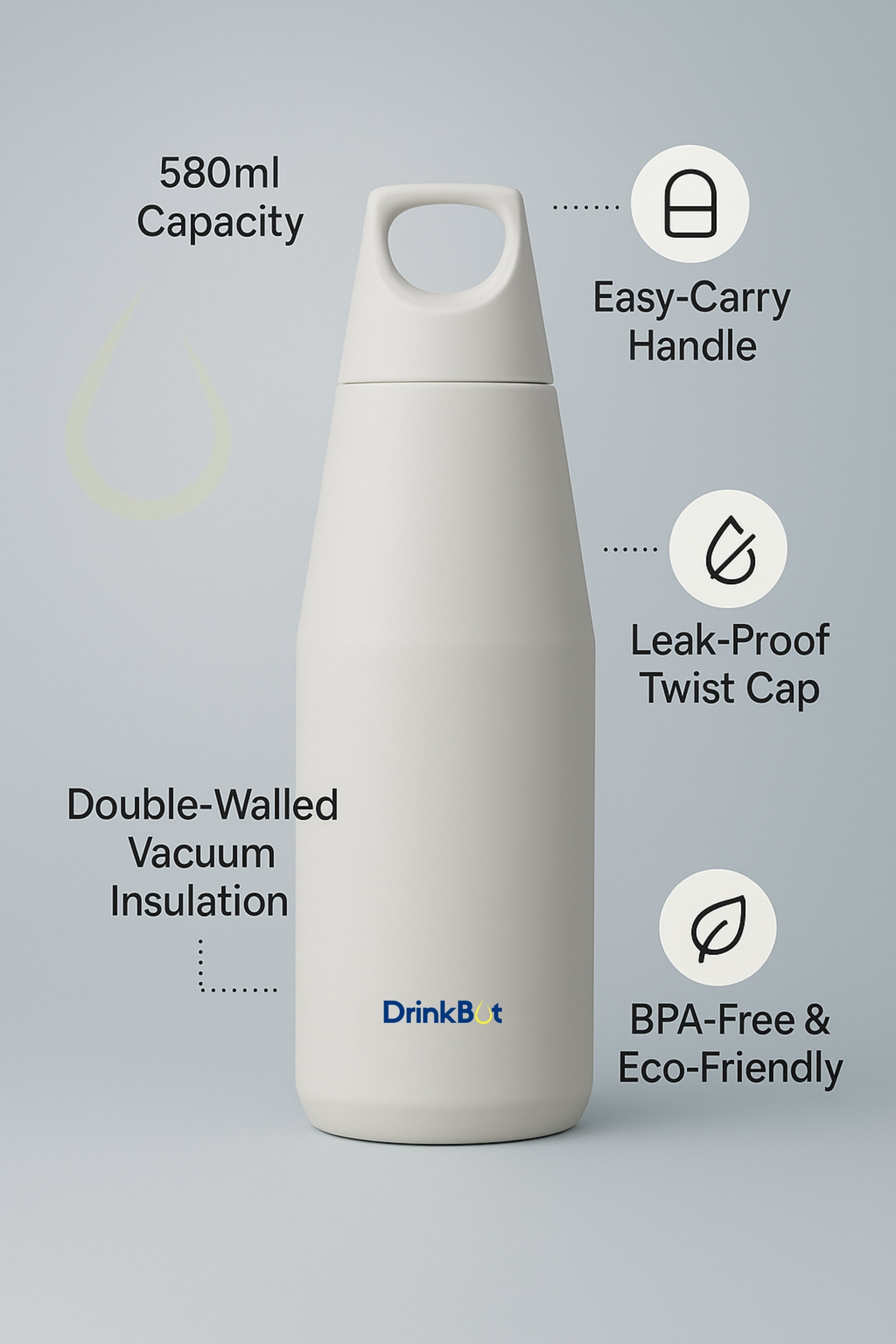 Drinkbot™ Myst Flask – 1080ml | 580ml | 316 Grade Stainless Insulated Steel | Hot & Cold, Leakproof, Lightweight & Tough