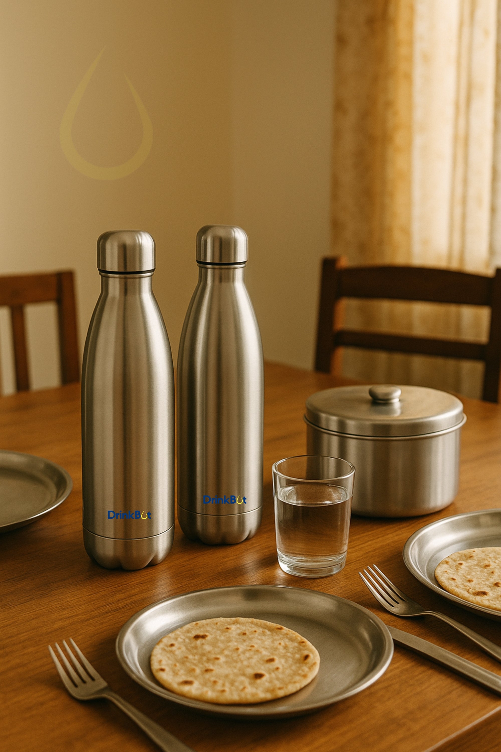 DrinkBot Soul - Stainless Steel Water Bottle | Double Wall Insulated | Classic Silver | Hot & Cold | Leakproof & Durable
