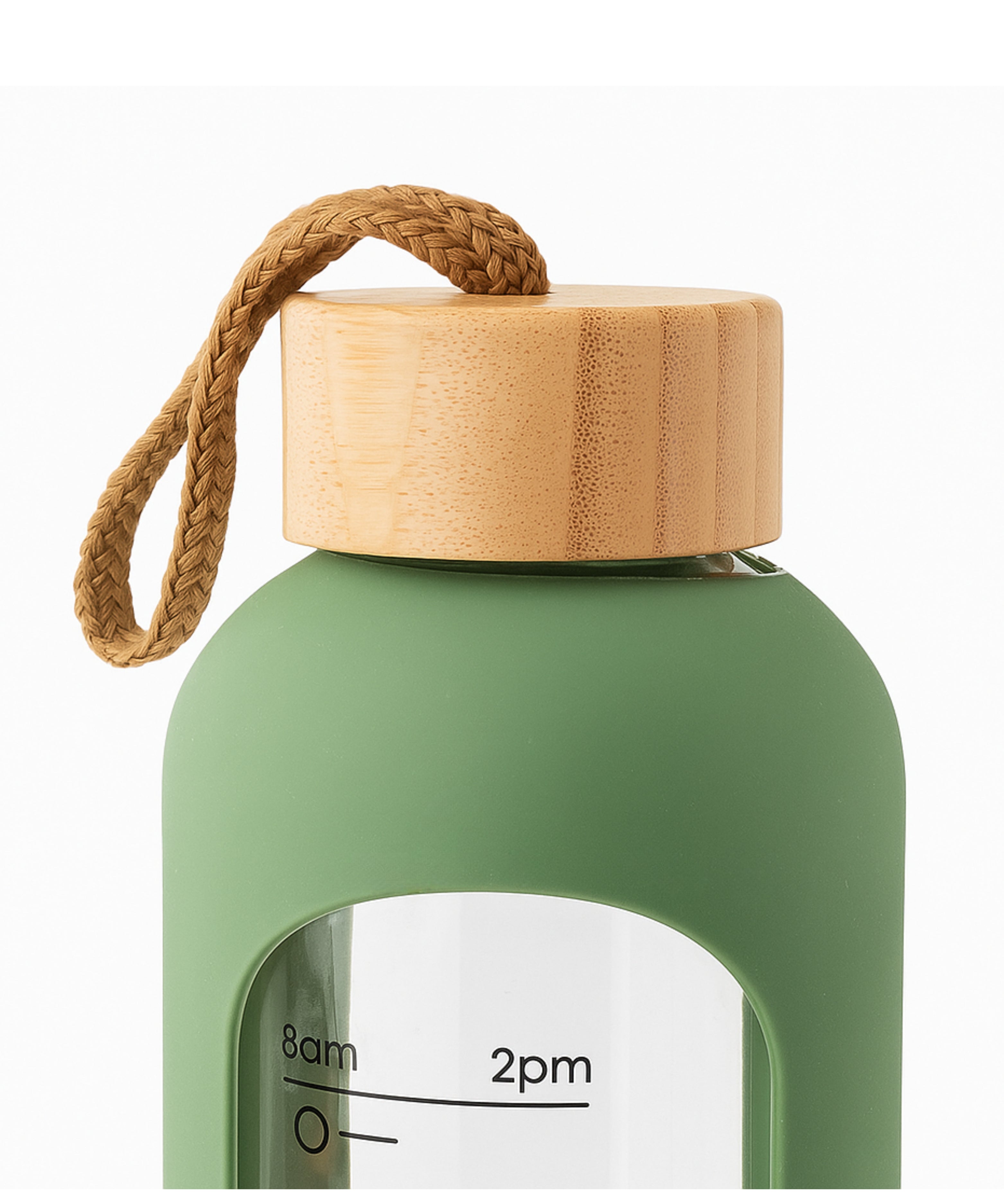 Drinkbot Flare – Borosilicate Glass Water Bottle with Time Marker & Motivational Quotes | Leak-Proof, BPA-Free, Reusable Bottle with Non-Slip Silicone Sleeve & Bamboo Lid