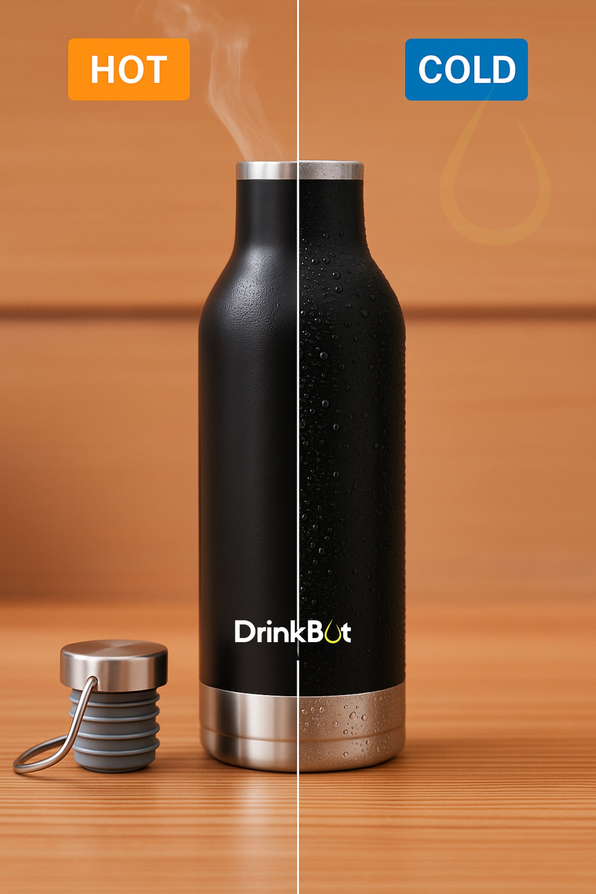 Drinkbot Orion | Stainless Steel Water Bottle with Carry Handle (500 ml) Double Wall Vacuum Insulated Flask for Hot and Cold Beverages