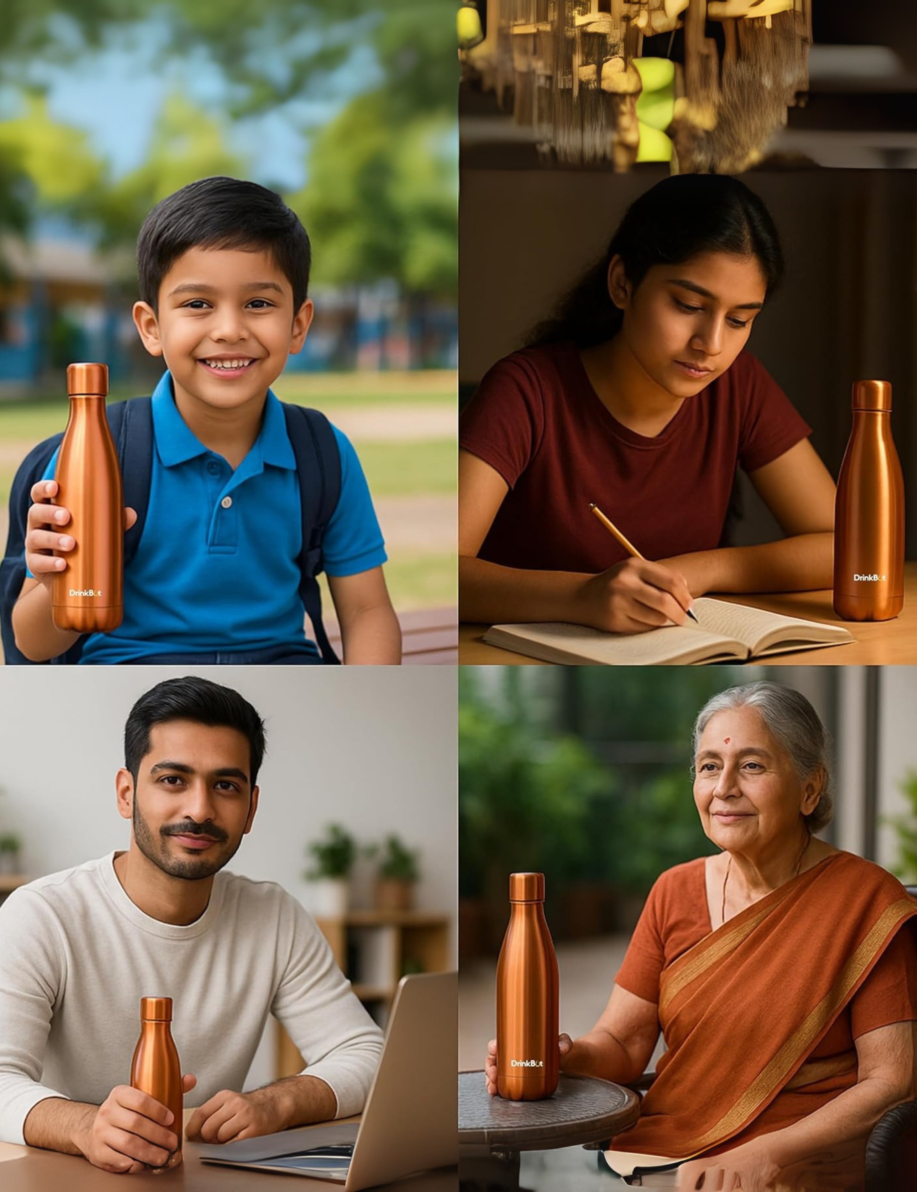 DrinkBot Amrit 1100ml Copper Water Bottle | 98% Pure Copper | Ayurvedic Benefits | Leak-Proof | Ideal for Home, Office & Gifting