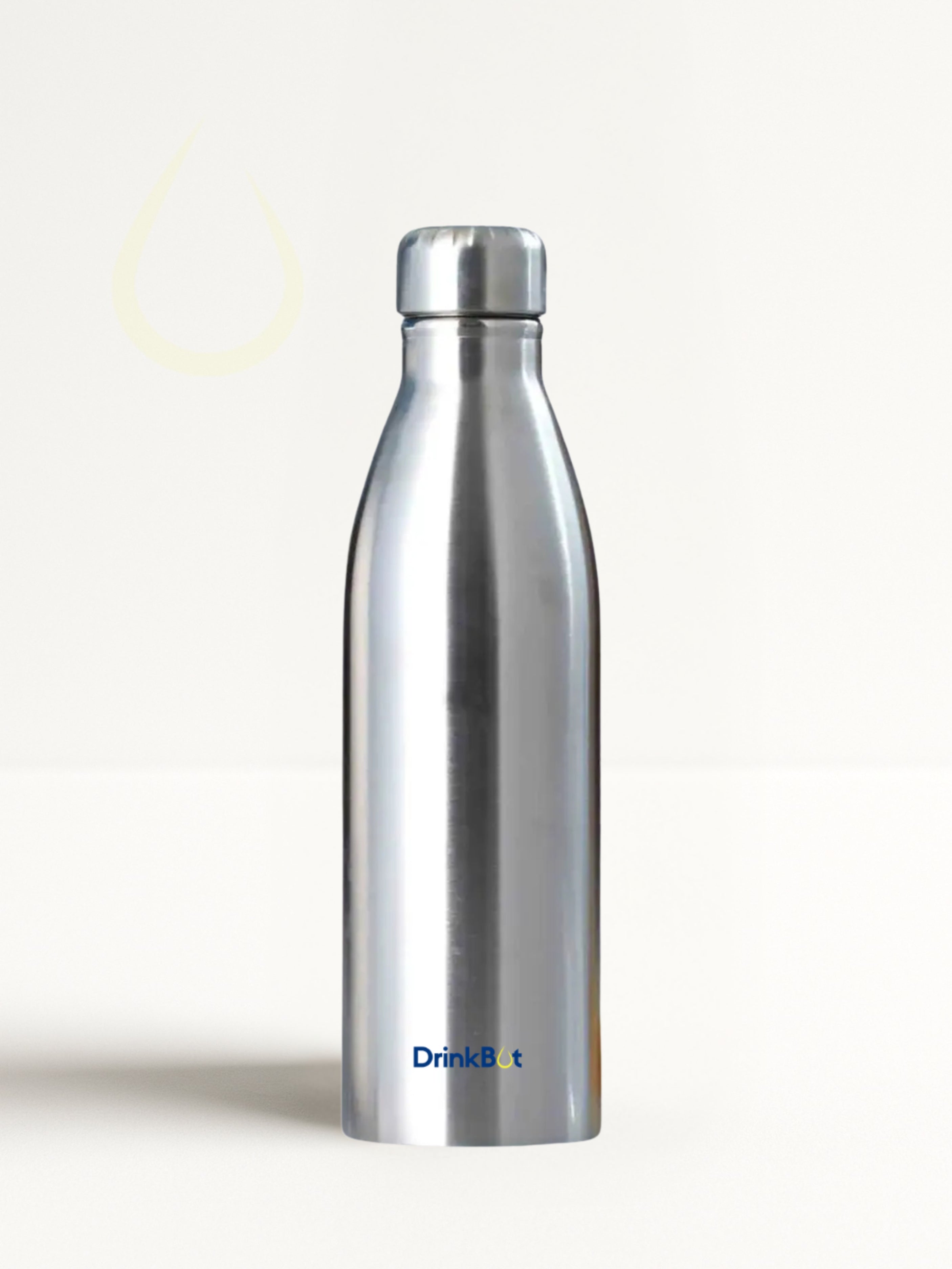 Drinkbot Aura | Sleek Stainless Steel Water Bottle | Single Wall, Leakproof, BPA-Free | Bottle for Office, Gym, School & Travel | Silver
