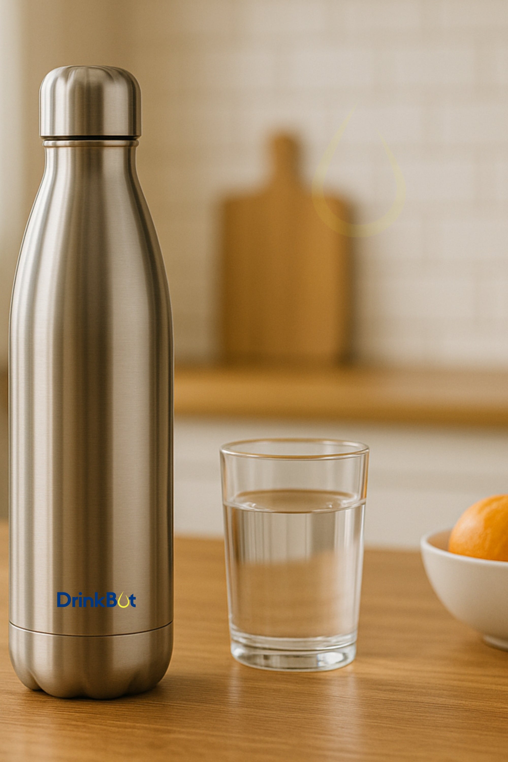DrinkBot Soul - Stainless Steel Water Bottle | Double Wall Insulated | Classic Silver | Hot & Cold | Leakproof & Durable