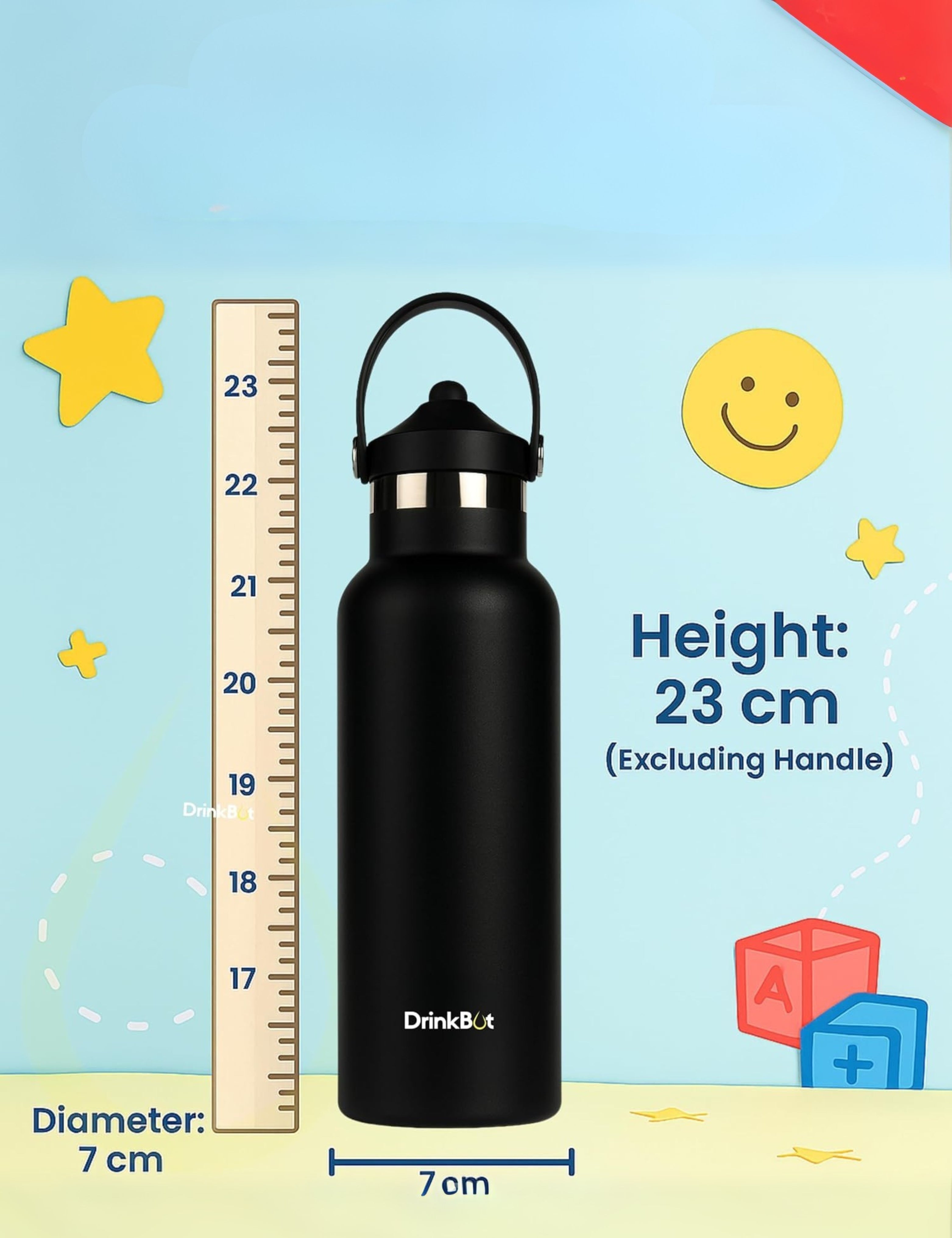 DrinkBot Breeze Kids  Sipper Bottle | 24hr Hot & Cold | 304 Steel, Double Wall | BPA-Free, Leak & Rust-Proof | Ideal for School, Sports & Travel