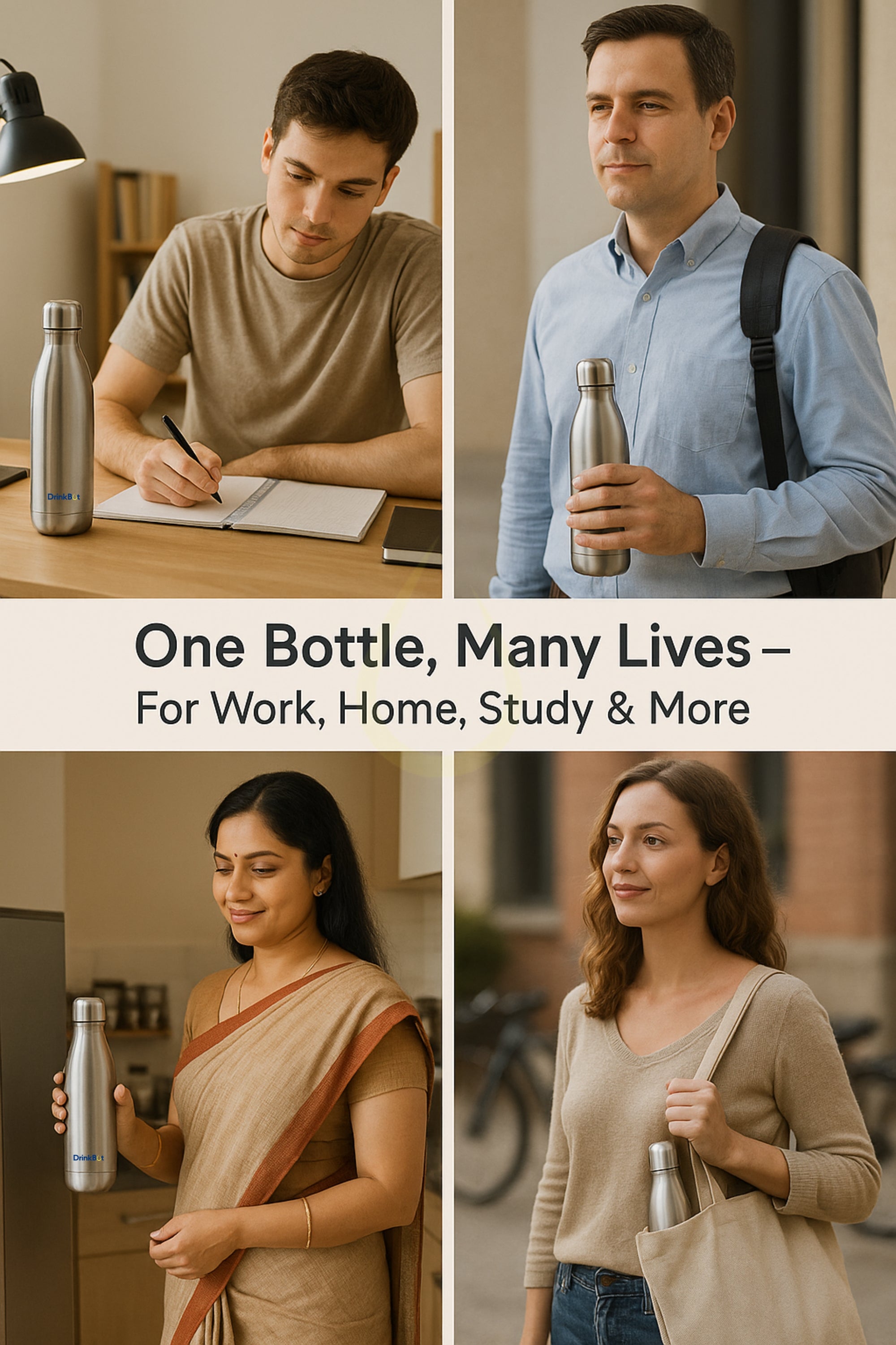 DrinkBot Soul - Stainless Steel Water Bottle | Double Wall Insulated | Classic Silver | Hot & Cold | Leakproof & Durable