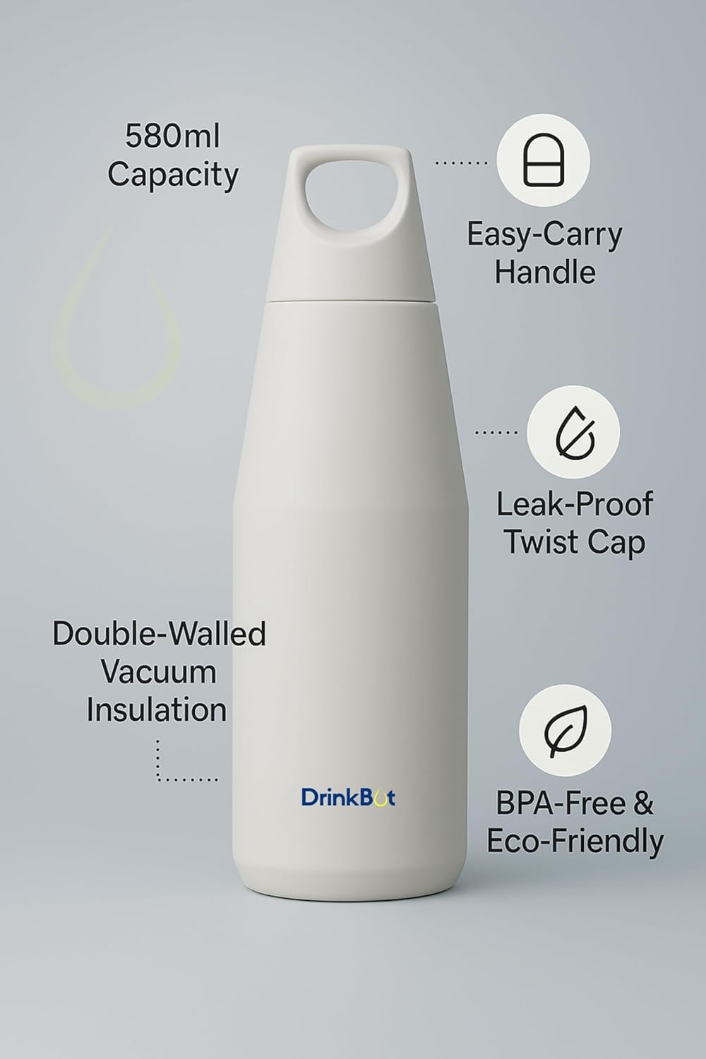 Drinkbot™ Myst Flask – 1080ml | 580ml | 316 Grade Stainless Insulated Steel | Hot & Cold, Leakproof, Lightweight & Tough