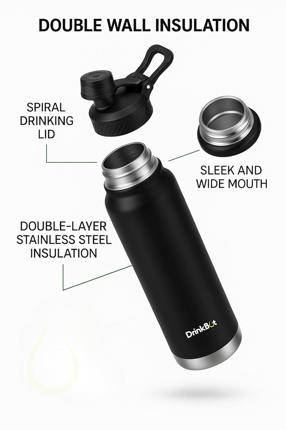 Drinkbot Comet | Stainless Steel Insulated Water Bottle – 750ml | Hot & Cold Thermos with Flip Cap & Straw | BPA-Free, Leak-Proof, Double-Wall Vacuum Flask for Office, Gym, and Travel