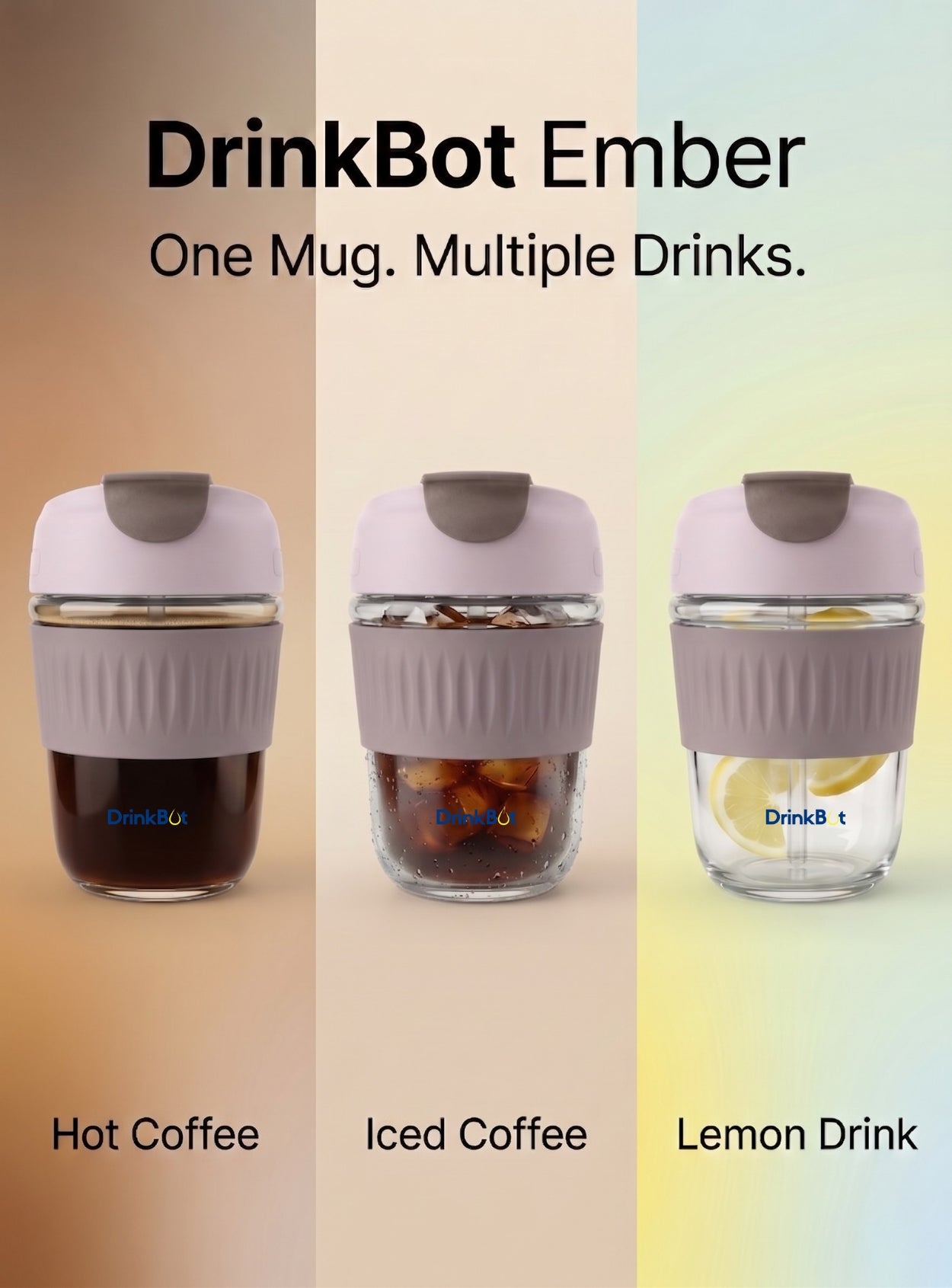 DrinkBot Ember – Glass Tumbler with Dual Sip & Straw Lid, Silicone Grip Sleeve (380 ml)