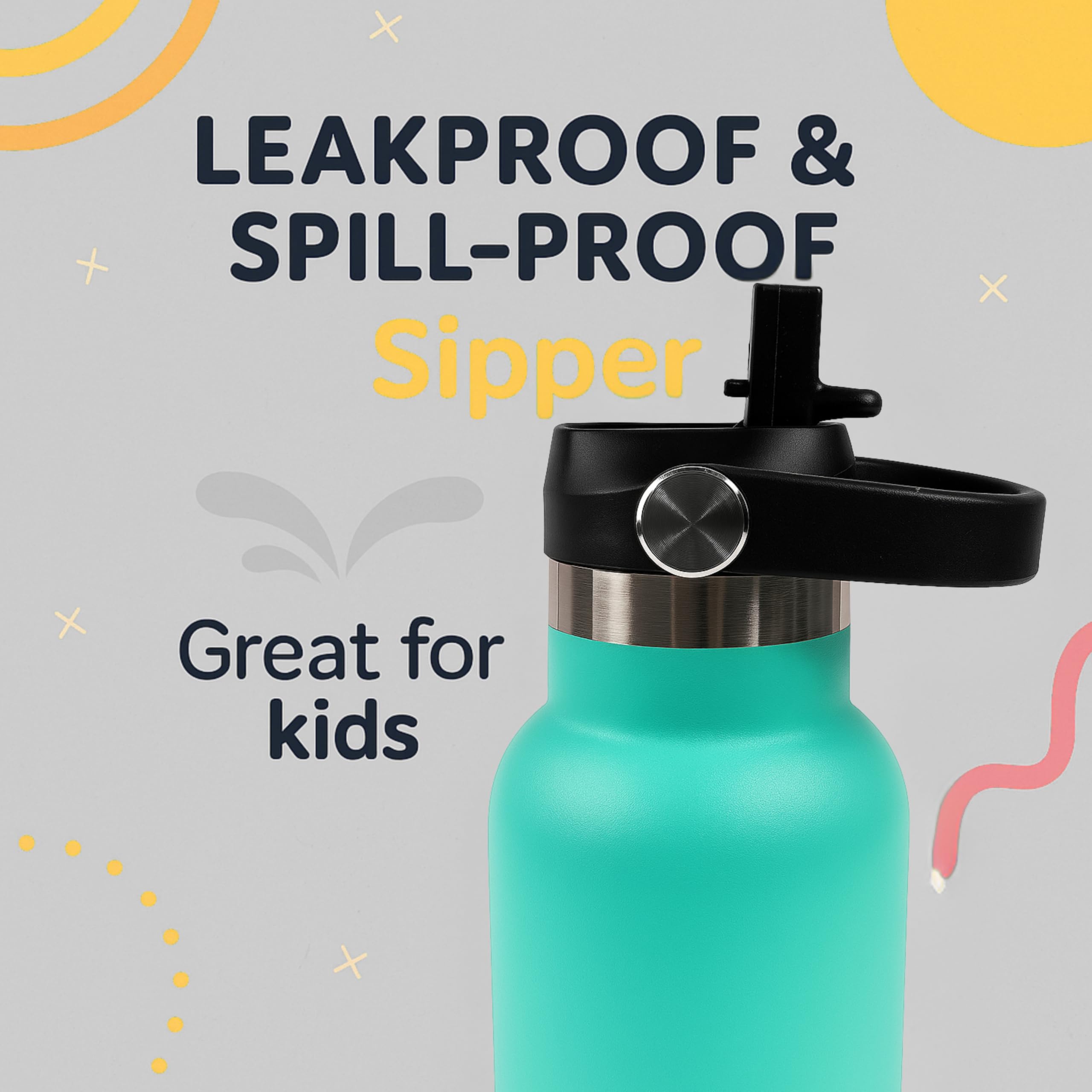 DrinkBot Breeze Kids  Sipper Bottle | 24hr Hot & Cold | 304 Steel, Double Wall | BPA-Free, Leak & Rust-Proof | Ideal for School, Sports & Travel