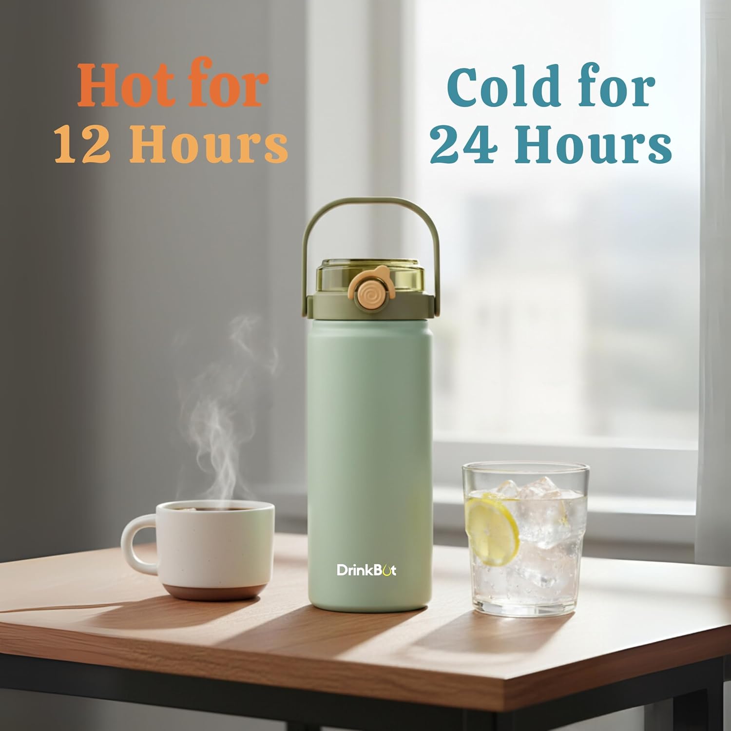 Drinkbot Nova | 1200 ml | 316 Grade Stainless Steel | Vacuum Insulated Water Bottle | Dual Access with Both Sip & Pour Lid | Thermos Hot & Cold | Water Bottle for Office, School, Gym and and Outdoor