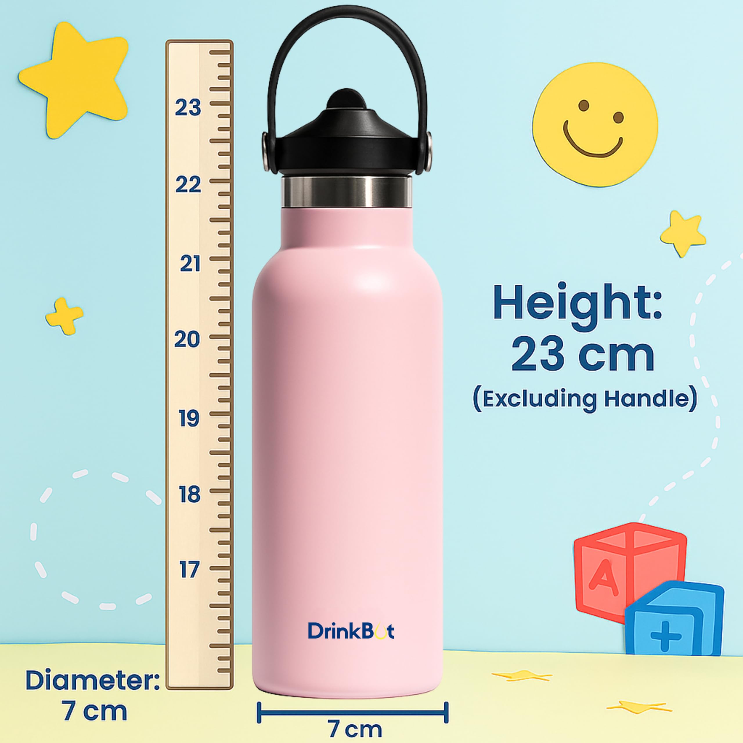 DrinkBot Breeze Kids  Sipper Bottle | 24hr Hot & Cold | 304 Steel, Double Wall | BPA-Free, Leak & Rust-Proof | Ideal for School, Sports & Travel
