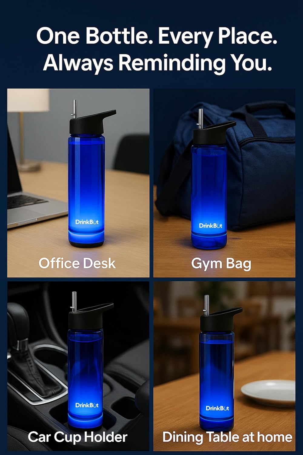 Drinkbot Smart Water Bottle 700/750 ml Water Bottle For Office| RGB Led Light Reminder To Drink|Durable,Leak Proof&Safe| Premium Bpa Free Material |Perfect For Gift,Travel,Gym,Yoga,Transparent