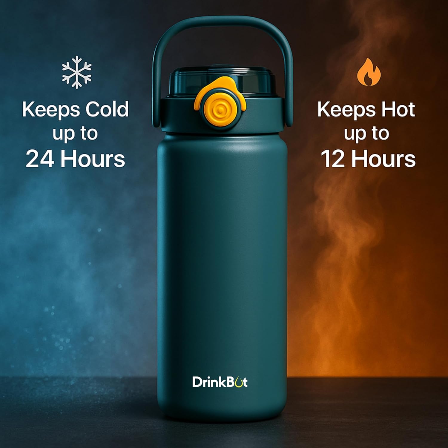 Drinkbot Nova | 1200 ml | 316 Grade Stainless Steel | Vacuum Insulated Water Bottle | Dual Access with Both Sip & Pour Lid | Thermos Hot & Cold | Water Bottle for Office, School, Gym and and Outdoor