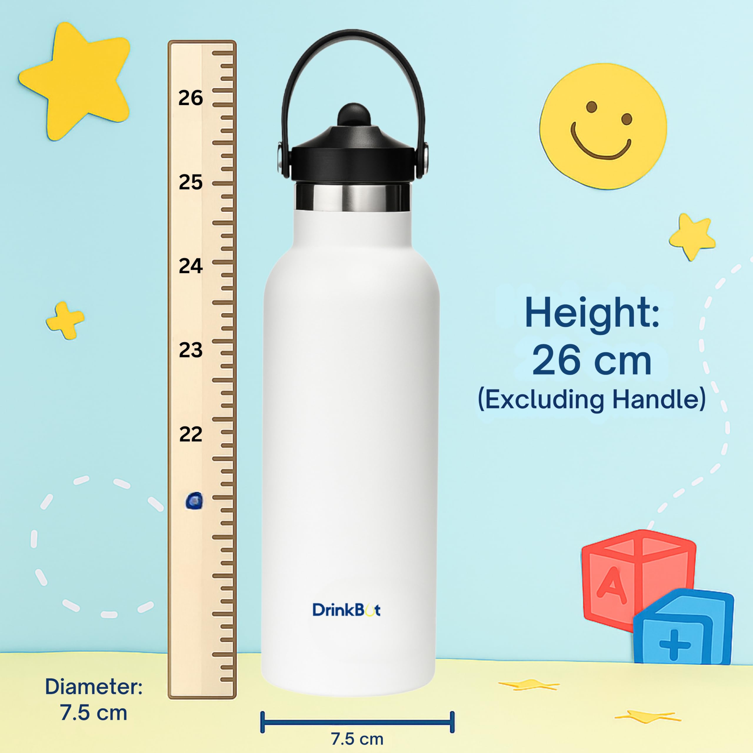 DrinkBot Breeze Kids  Sipper Bottle | 24hr Hot & Cold | 304 Steel, Double Wall | BPA-Free, Leak & Rust-Proof | Ideal for School, Sports & Travel