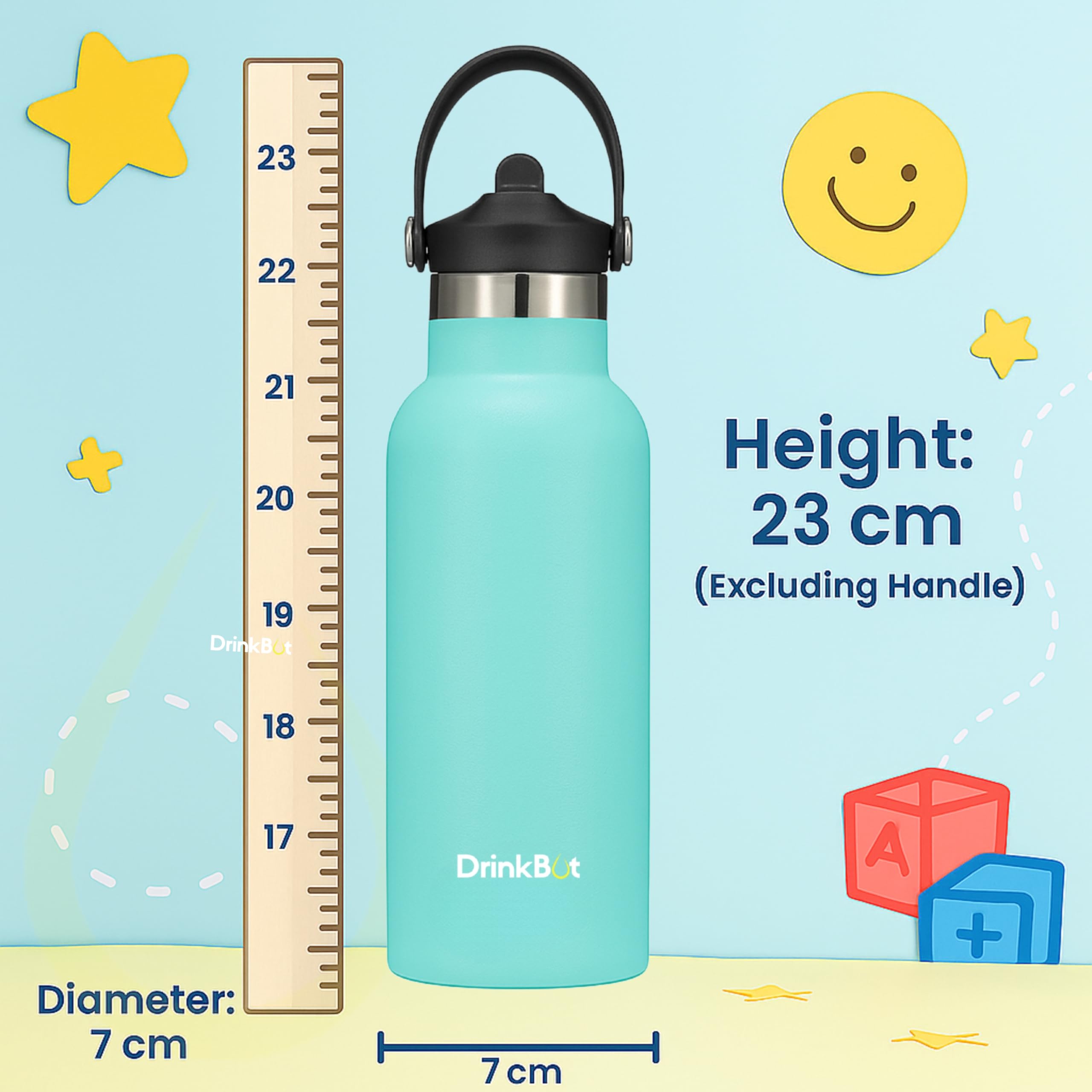 DrinkBot Breeze Kids  Sipper Bottle | 24hr Hot & Cold | 304 Steel, Double Wall | BPA-Free, Leak & Rust-Proof | Ideal for School, Sports & Travel
