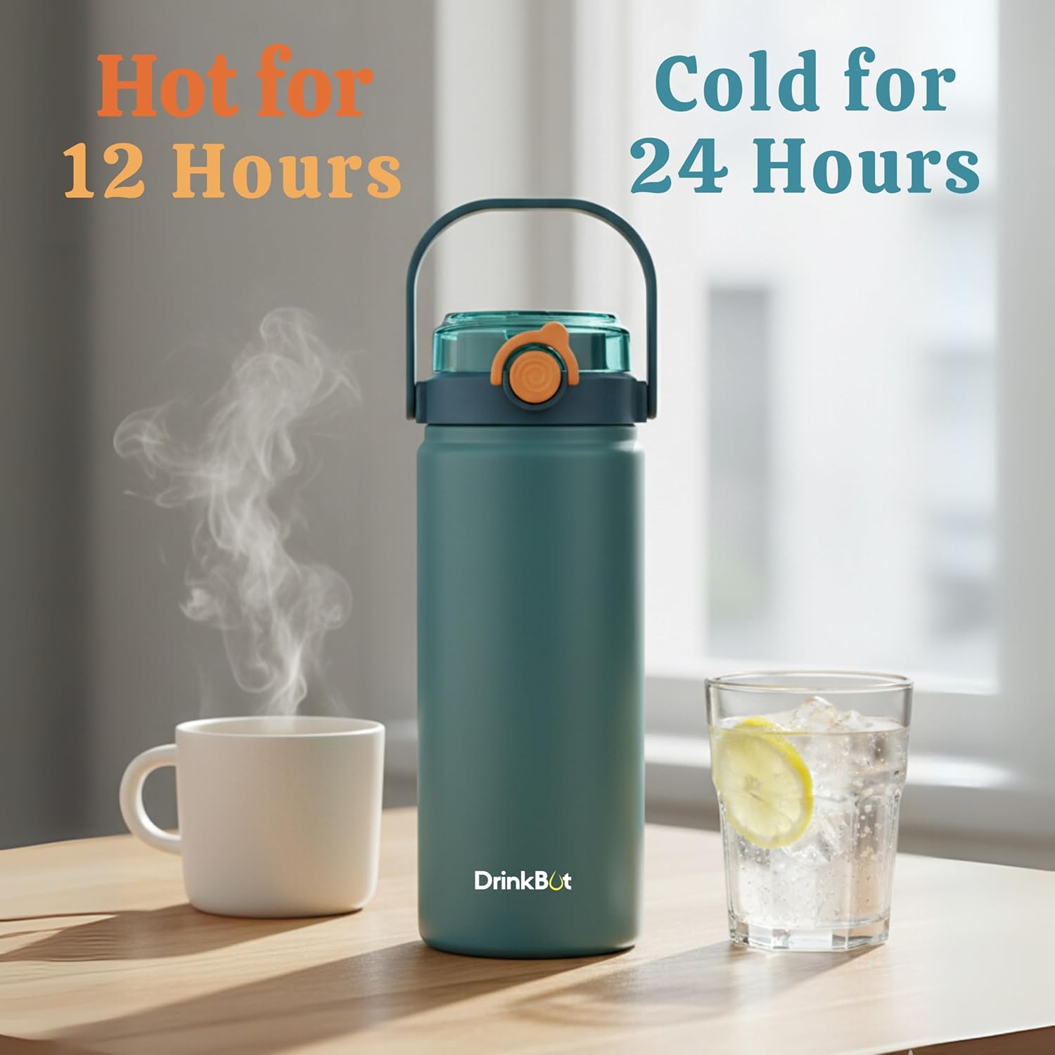 Drinkbot Nova | 1200 ml | 316 Grade Stainless Steel | Vacuum Insulated Water Bottle | Dual Access with Both Sip & Pour Lid | Thermos Hot & Cold | Water Bottle for Office, School, Gym and and Outdoor