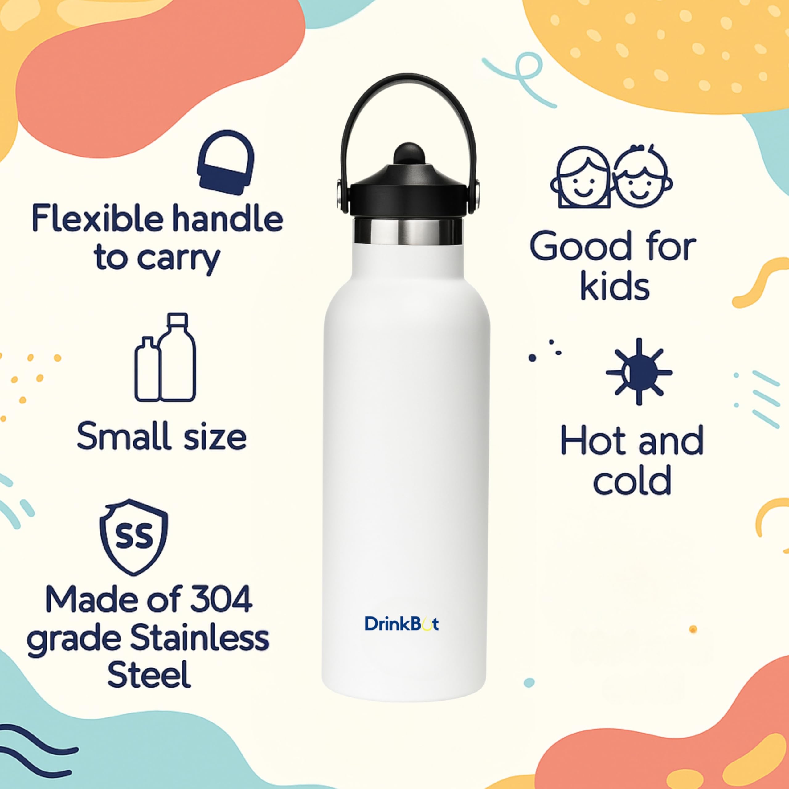 DrinkBot Breeze Kids  Sipper Bottle | 24hr Hot & Cold | 304 Steel, Double Wall | BPA-Free, Leak & Rust-Proof | Ideal for School, Sports & Travel