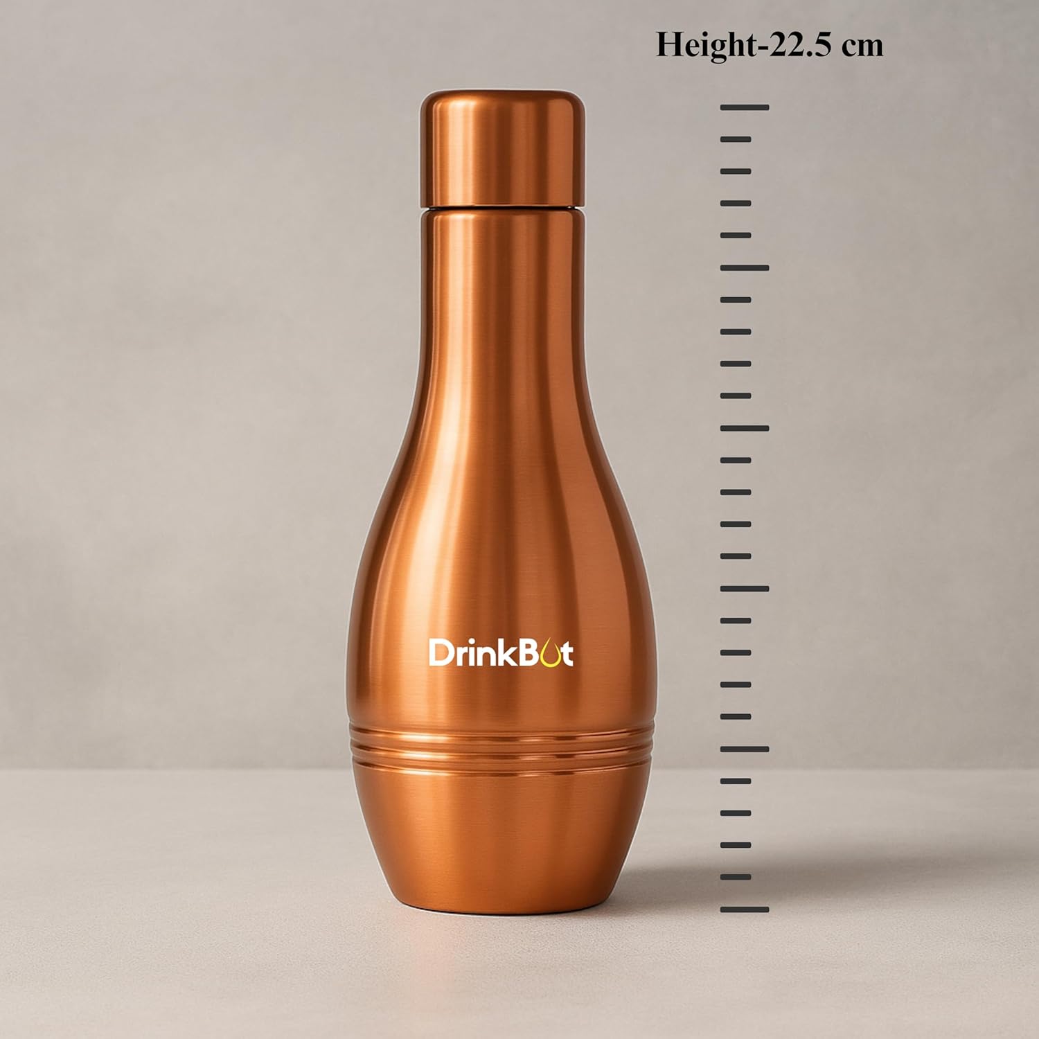 DrinkBot Agni 98% Pure Copper Water Bottle | Ayurvedic Inspired | Leakproof & Handcrafted | 650ml Copper Bottle for Daily Hydration | Elegant Design for Women & Gifting
