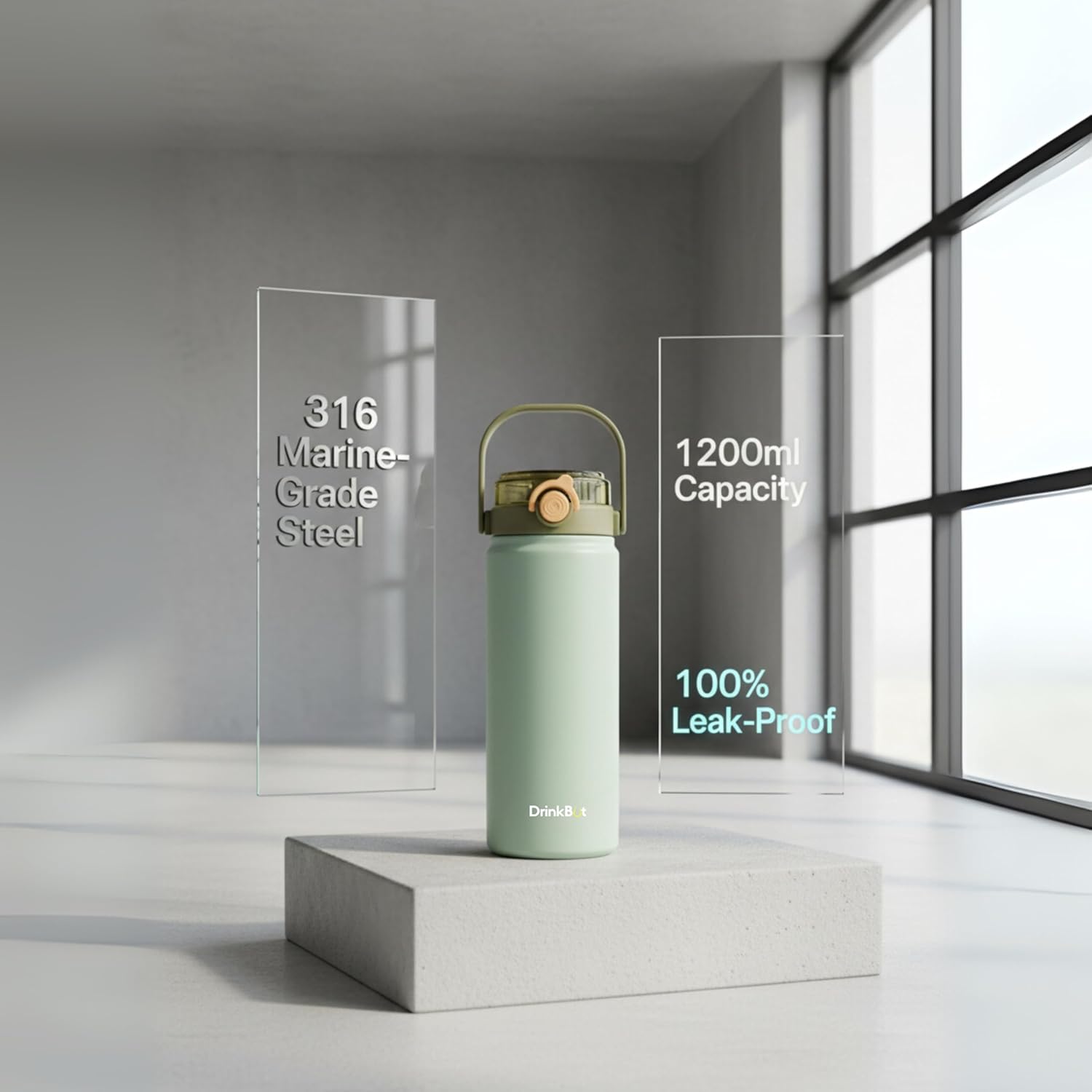 Drinkbot Nova | 1200 ml | 316 Grade Stainless Steel | Vacuum Insulated Water Bottle | Dual Access with Both Sip & Pour Lid | Thermos Hot & Cold | Water Bottle for Office, School, Gym and and Outdoor