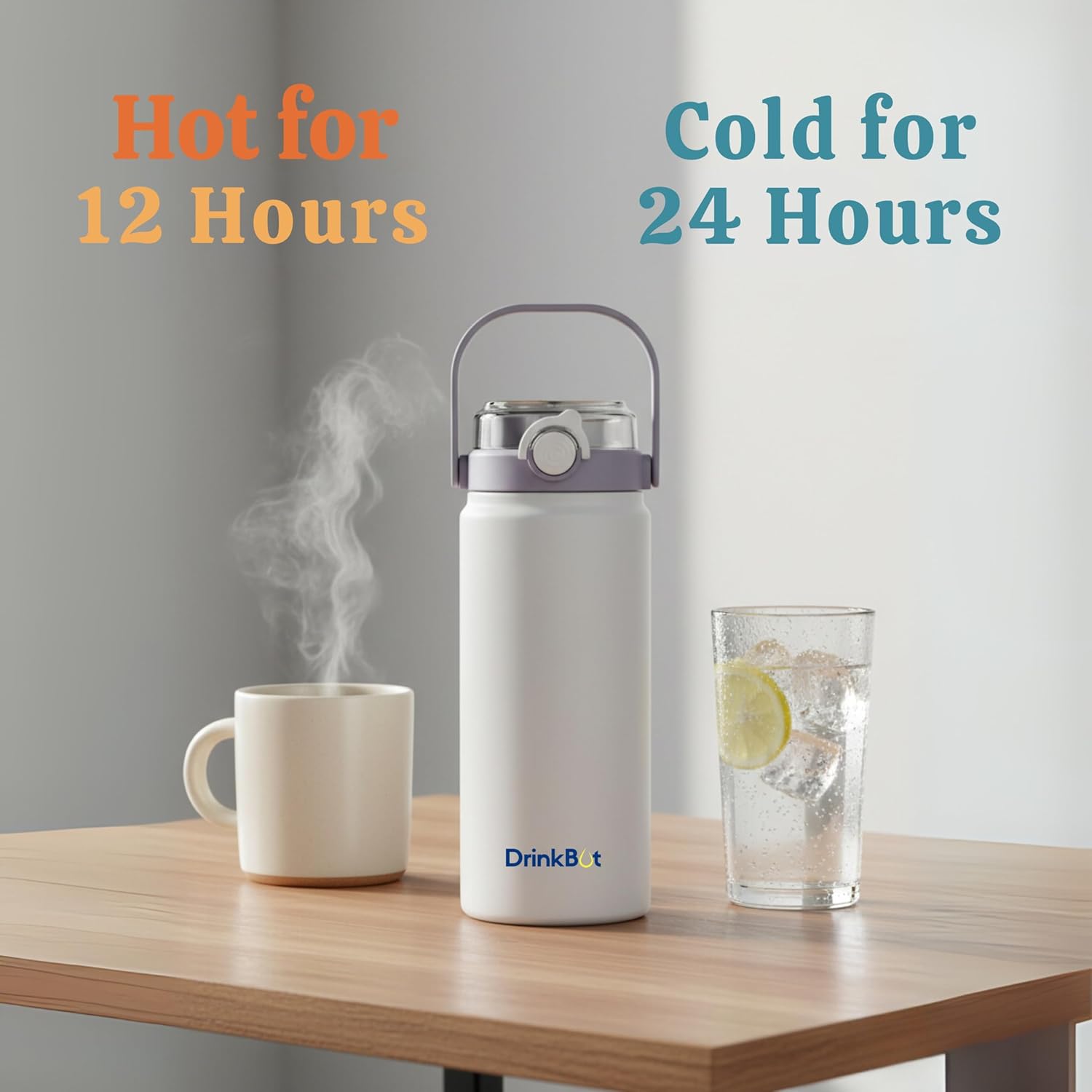 Drinkbot Nova | 1200 ml | 316 Grade Stainless Steel | Vacuum Insulated Water Bottle | Dual Access with Both Sip & Pour Lid | Thermos Hot & Cold | Water Bottle for Office, School, Gym and and Outdoor