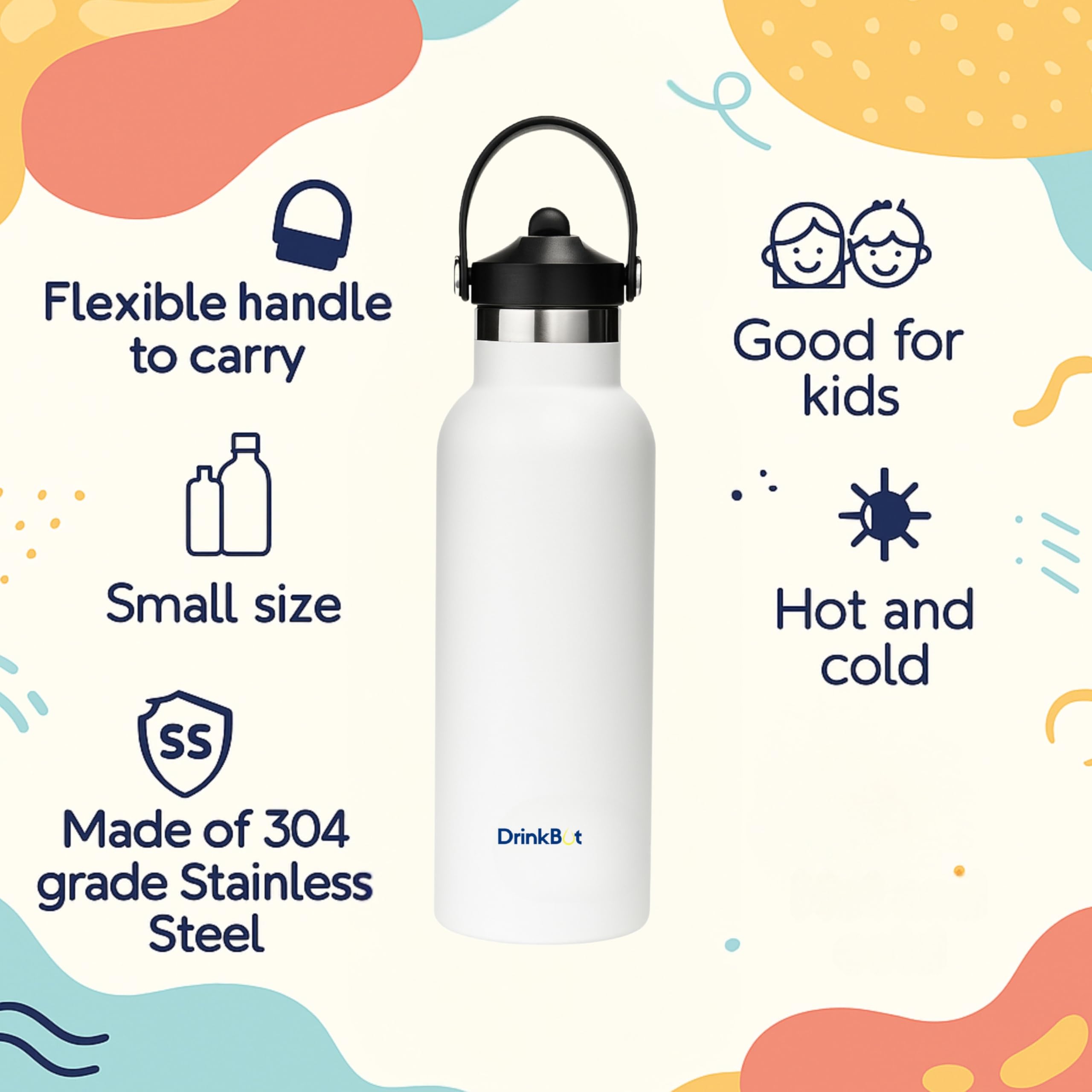 DrinkBot Breeze Kids  Sipper Bottle | 24hr Hot & Cold | 304 Steel, Double Wall | BPA-Free, Leak & Rust-Proof | Ideal for School, Sports & Travel