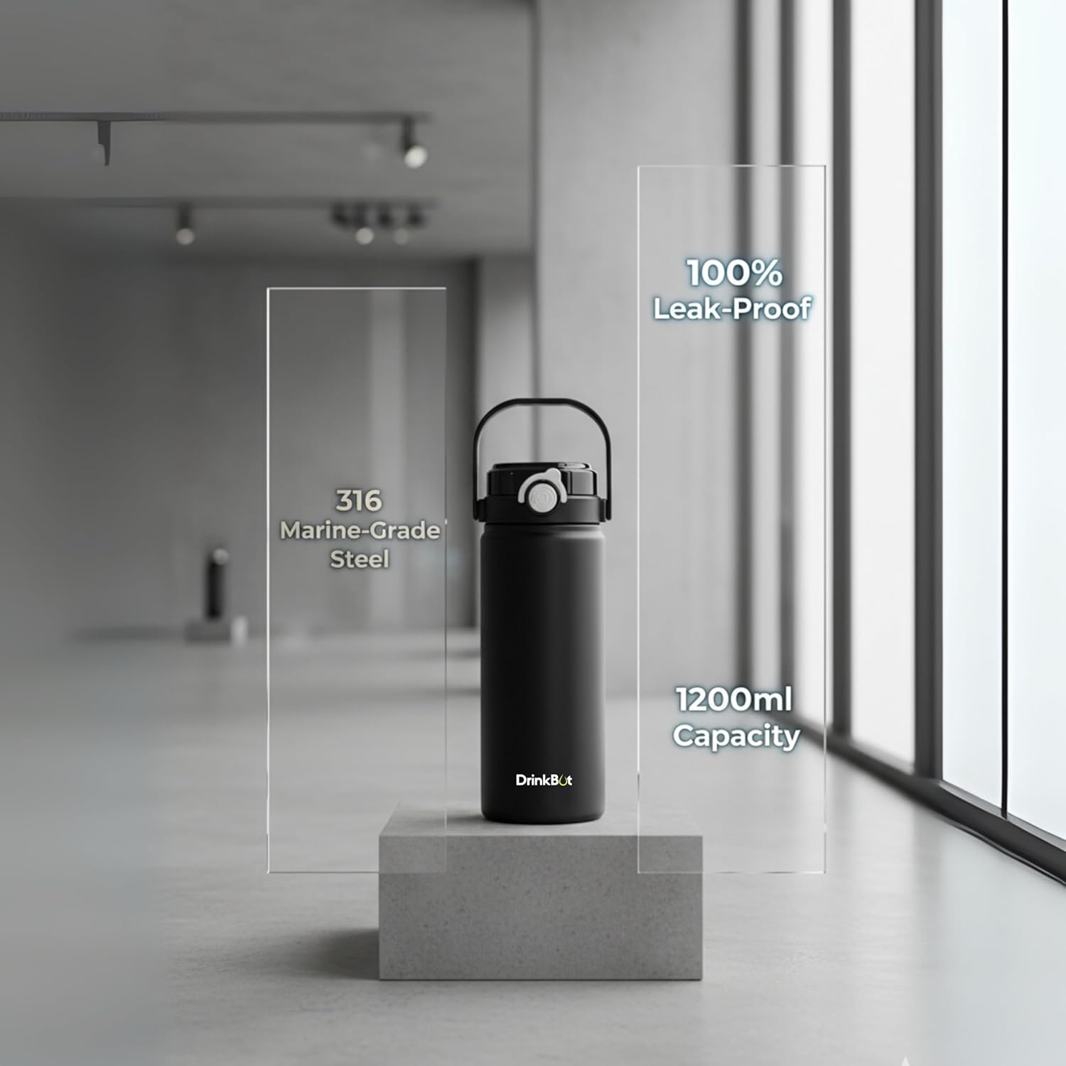 Drinkbot Nova | 1200 ml | 316 Grade Stainless Steel | Vacuum Insulated Water Bottle | Dual Access with Both Sip & Pour Lid | Thermos Hot & Cold | Water Bottle for Office, School, Gym and and Outdoor