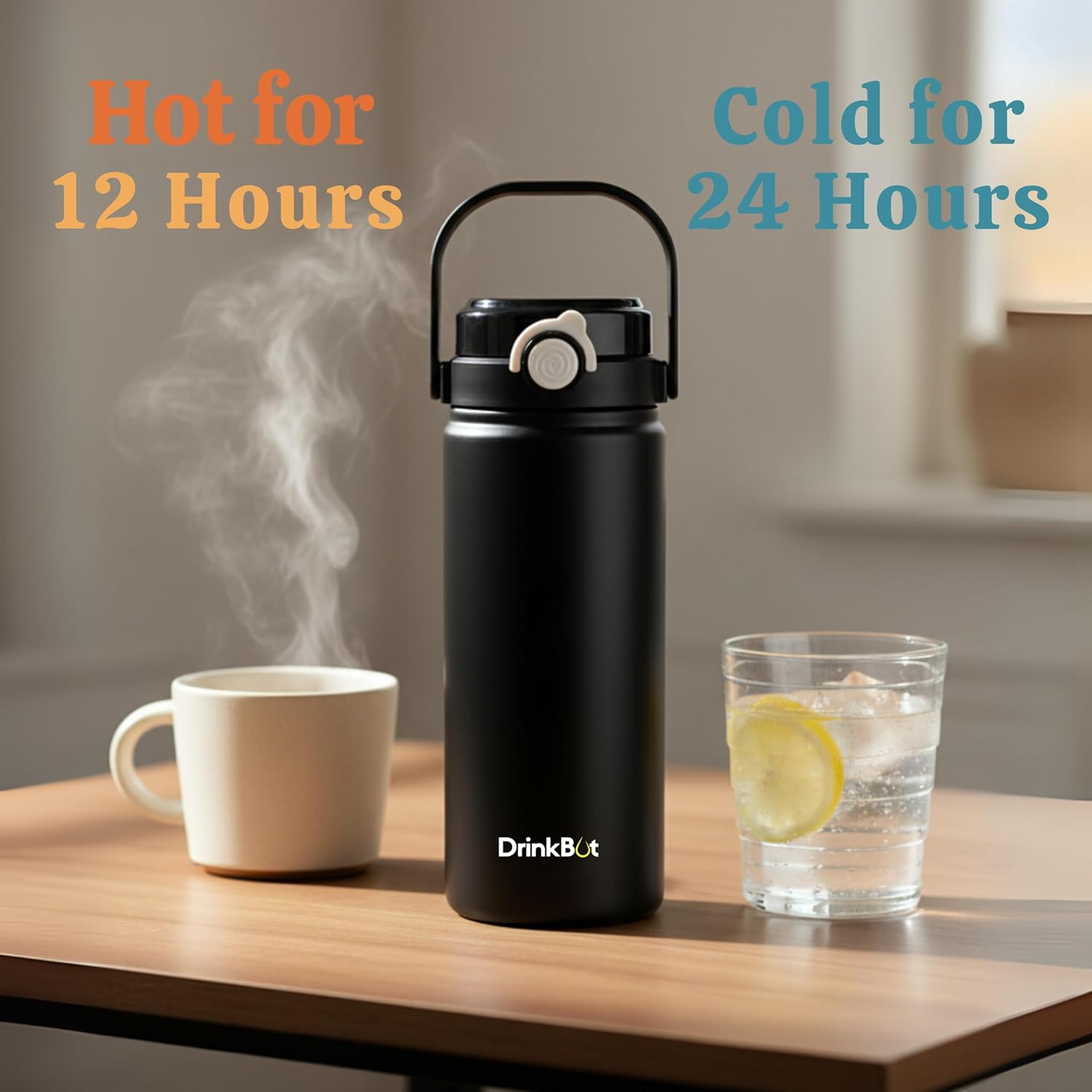 Drinkbot Nova | 1200 ml | 316 Grade Stainless Steel | Vacuum Insulated Water Bottle | Dual Access with Both Sip & Pour Lid | Thermos Hot & Cold | Water Bottle for Office, School, Gym and and Outdoor