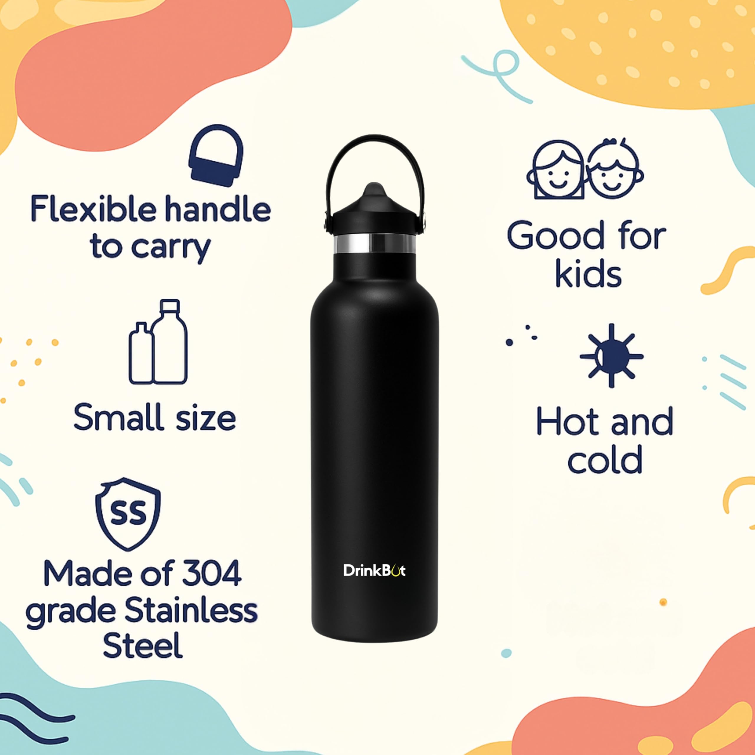 DrinkBot Breeze Kids  Sipper Bottle | 24hr Hot & Cold | 304 Steel, Double Wall | BPA-Free, Leak & Rust-Proof | Ideal for School, Sports & Travel
