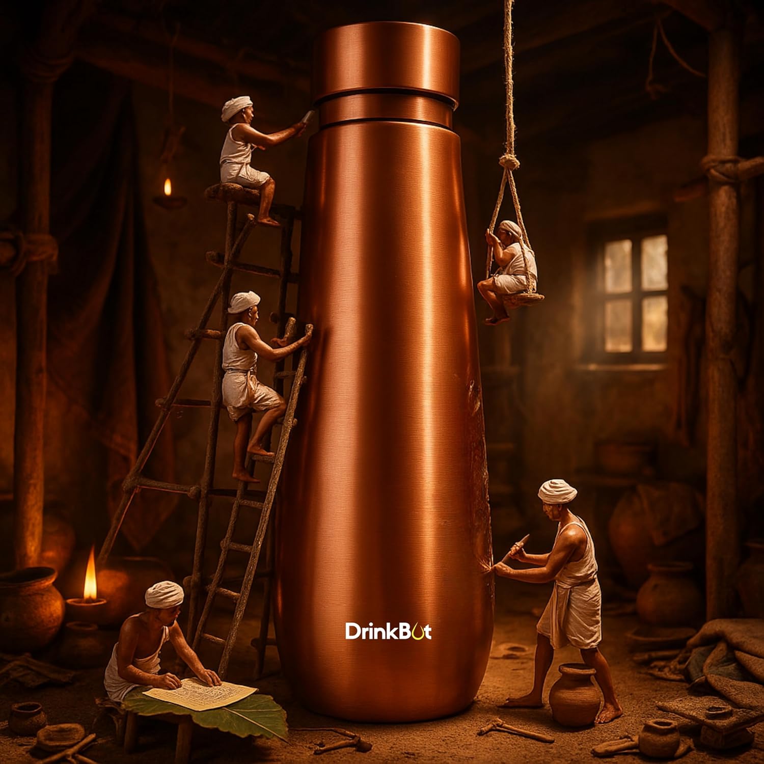 Drinkbot Aakar | 98% Pure Copper Water Bottle | 950ml Leakproof & Handcrafted for Ayurveda, Gifting & Everyday Use