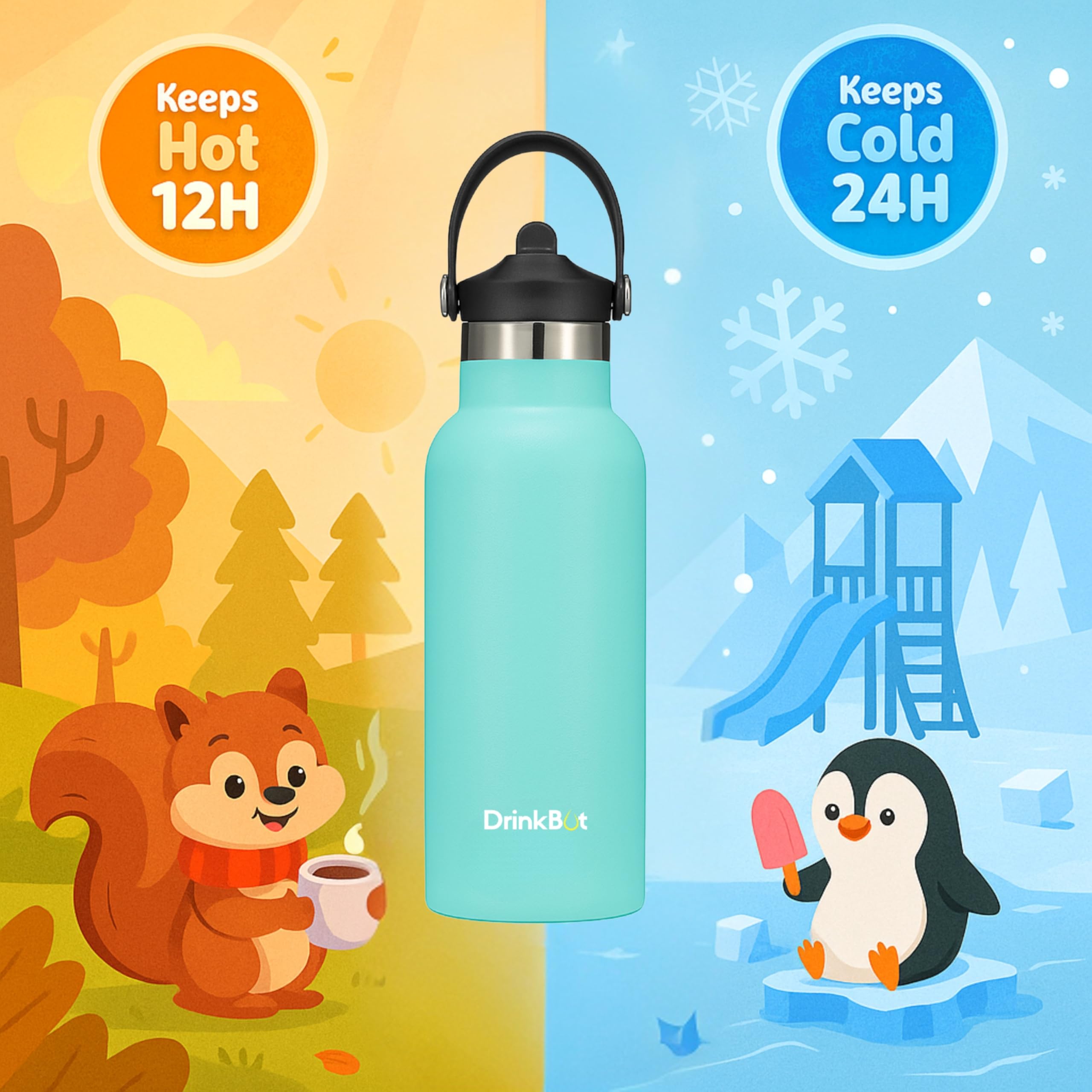 DrinkBot Breeze Kids  Sipper Bottle | 24hr Hot & Cold | 304 Steel, Double Wall | BPA-Free, Leak & Rust-Proof | Ideal for School, Sports & Travel