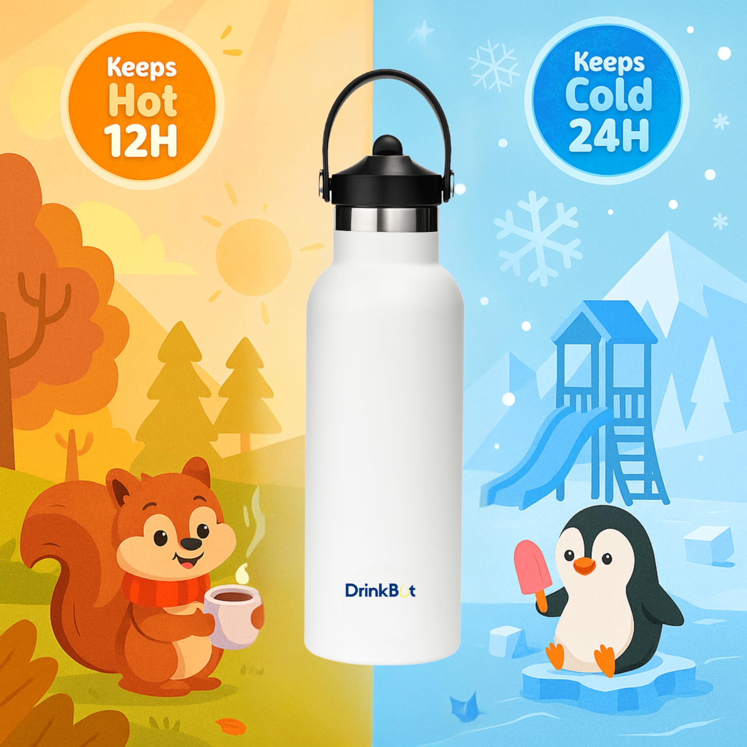 DrinkBot Breeze Kids  Sipper Bottle | 24hr Hot & Cold | 304 Steel, Double Wall | BPA-Free, Leak & Rust-Proof | Ideal for School, Sports & Travel