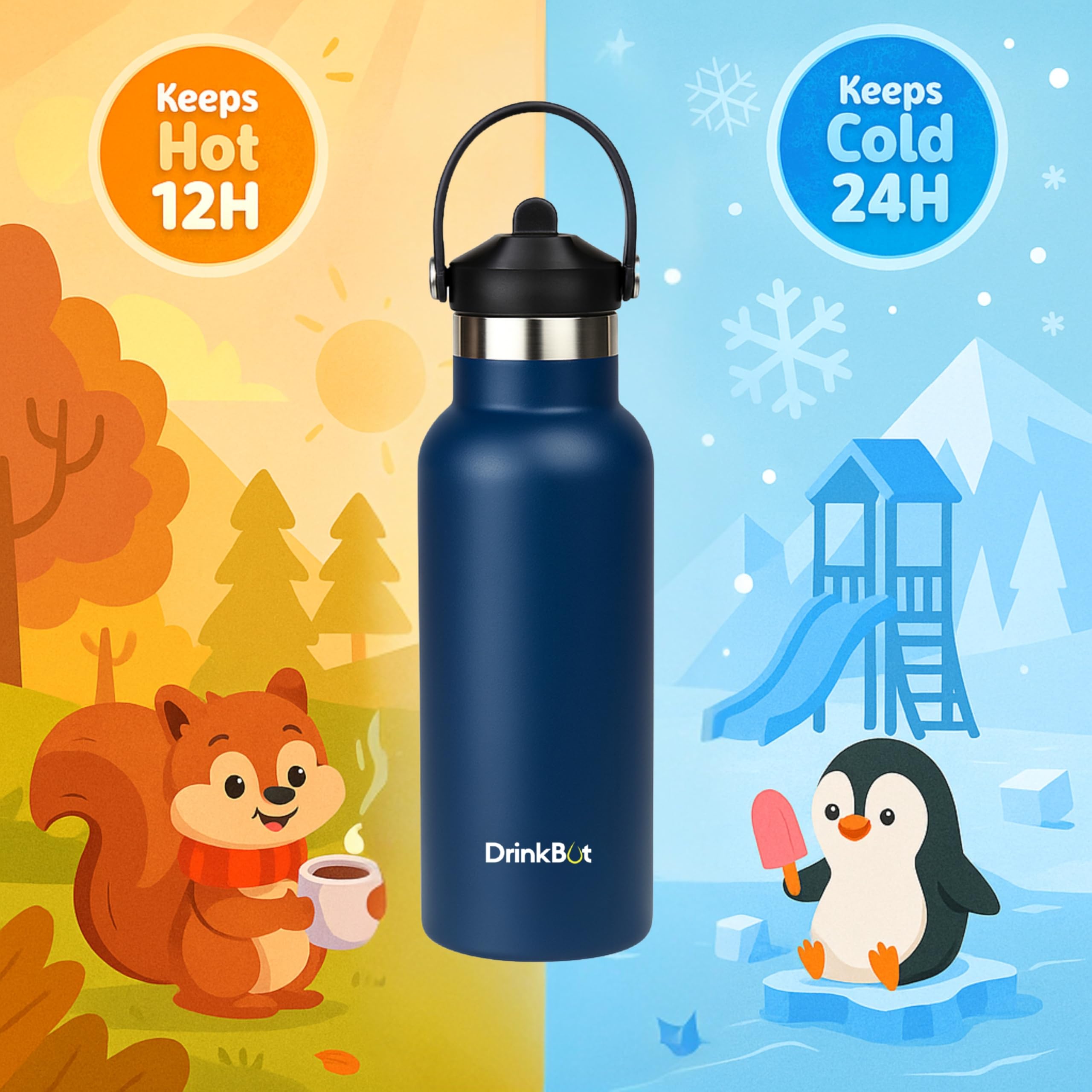 DrinkBot Breeze Kids  Sipper Bottle | 24hr Hot & Cold | 304 Steel, Double Wall | BPA-Free, Leak & Rust-Proof | Ideal for School, Sports & Travel