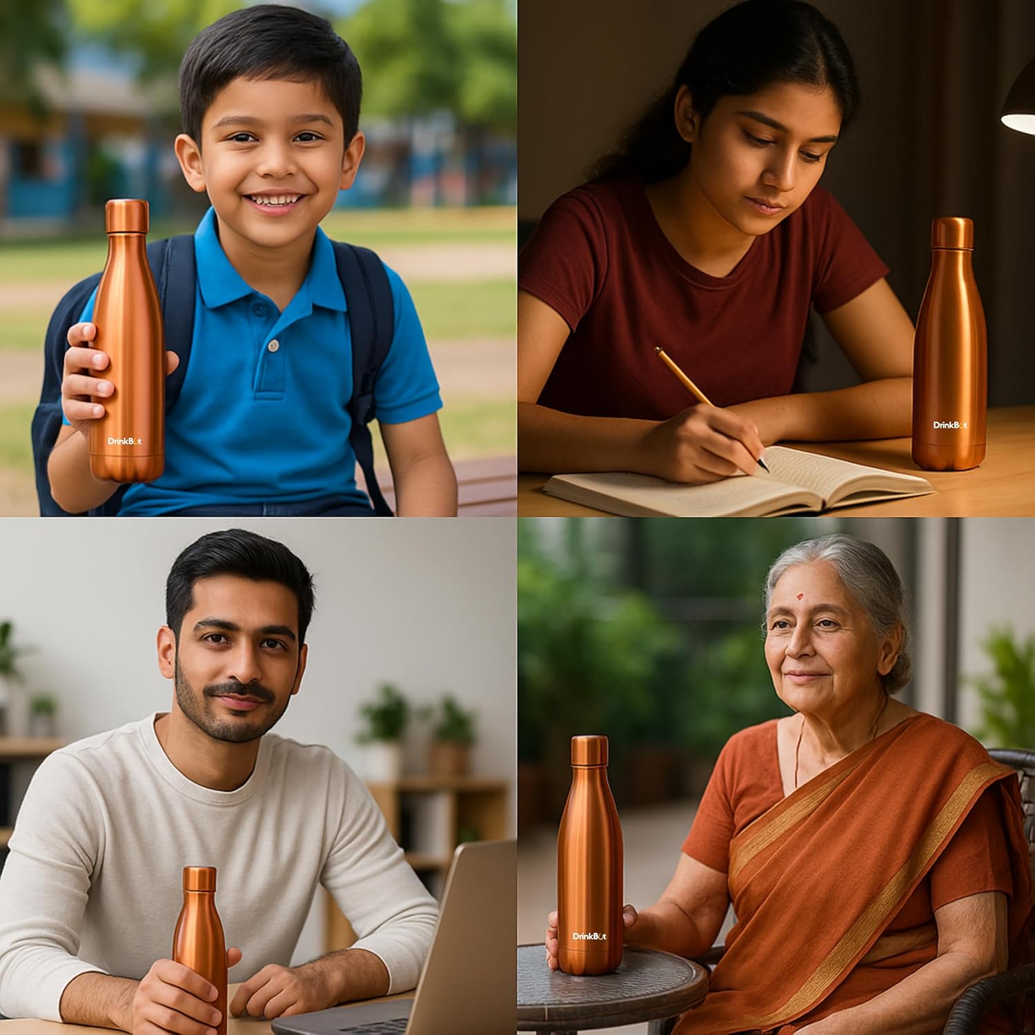 DrinkBot Amrit 1100ml Copper Water Bottle | 98% Pure Copper | Ayurvedic Benefits | Leak-Proof | Ideal for Home, Office & Gifting