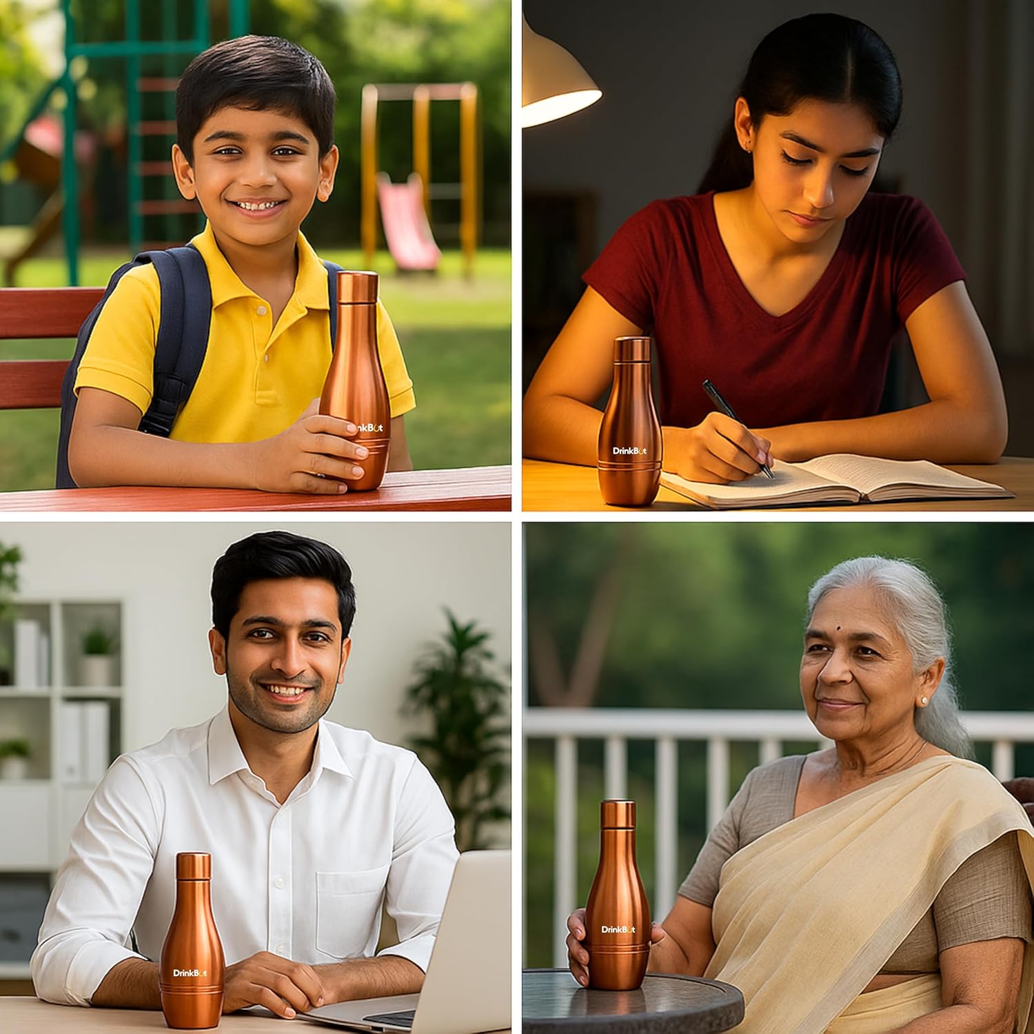 DrinkBot Agni 98% Pure Copper Water Bottle | Ayurvedic Inspired | Leakproof & Handcrafted | 650ml Copper Bottle for Daily Hydration | Elegant Design for Women & Gifting