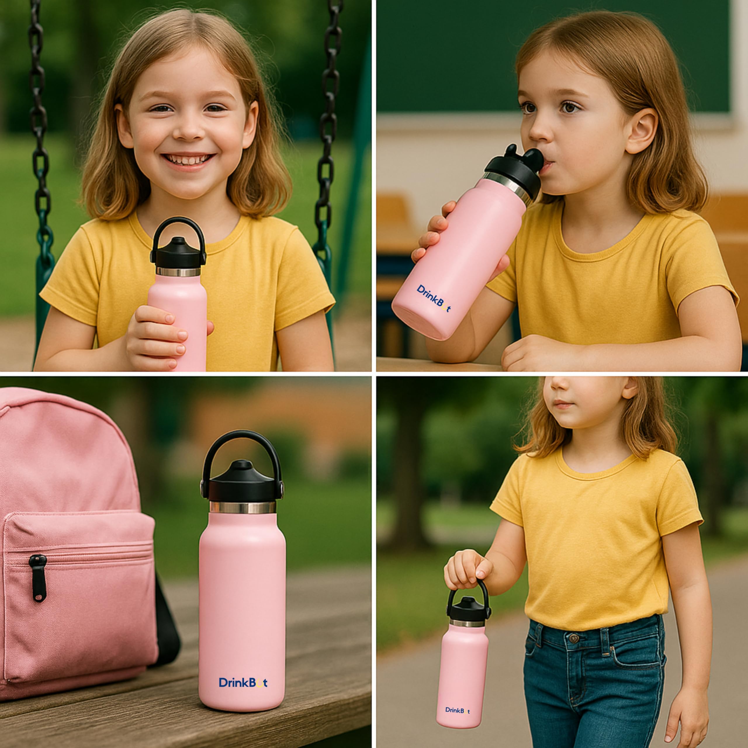 DrinkBot Breeze Kids  Sipper Bottle | 24hr Hot & Cold | 304 Steel, Double Wall | BPA-Free, Leak & Rust-Proof | Ideal for School, Sports & Travel
