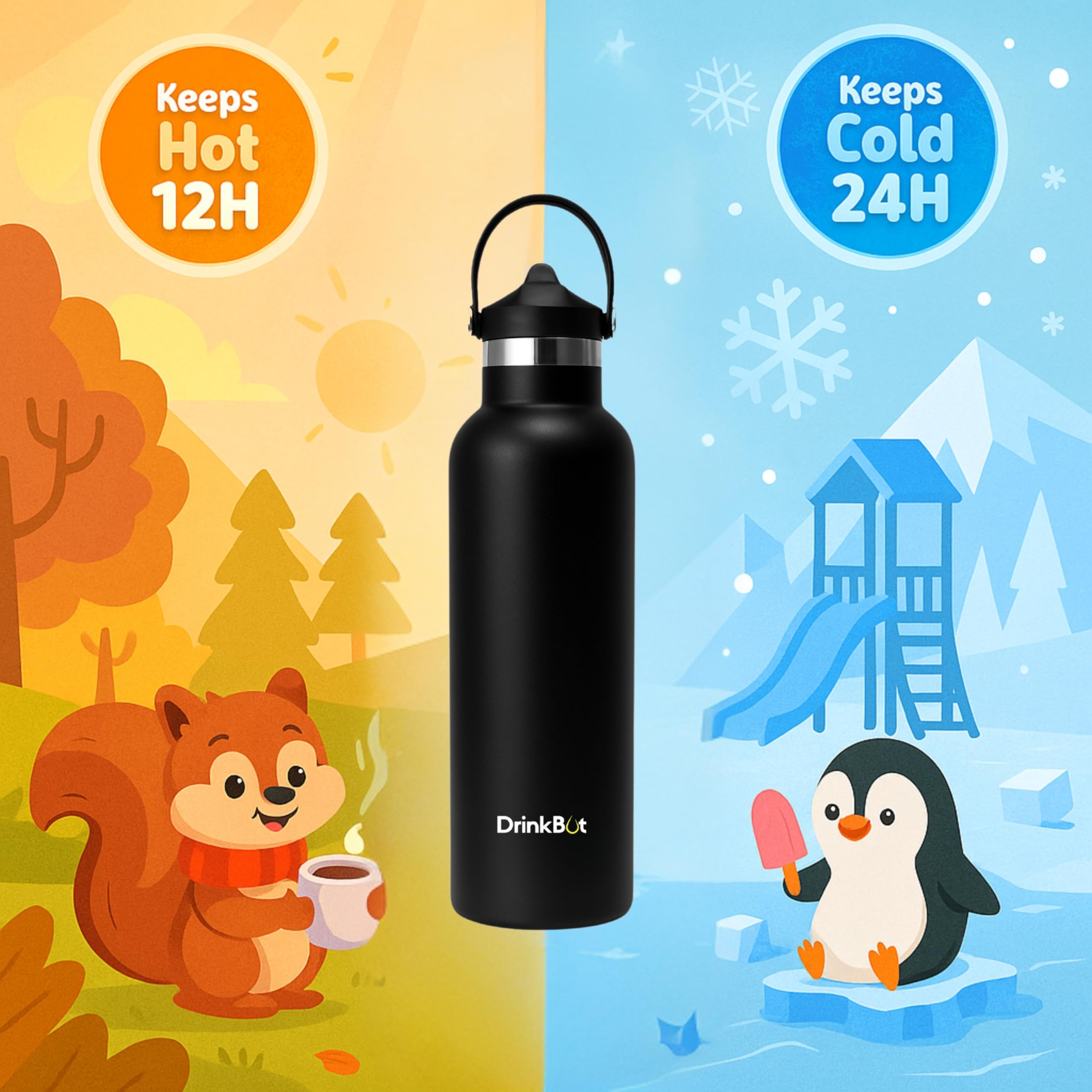 DrinkBot Breeze Kids  Sipper Bottle | 24hr Hot & Cold | 304 Steel, Double Wall | BPA-Free, Leak & Rust-Proof | Ideal for School, Sports & Travel