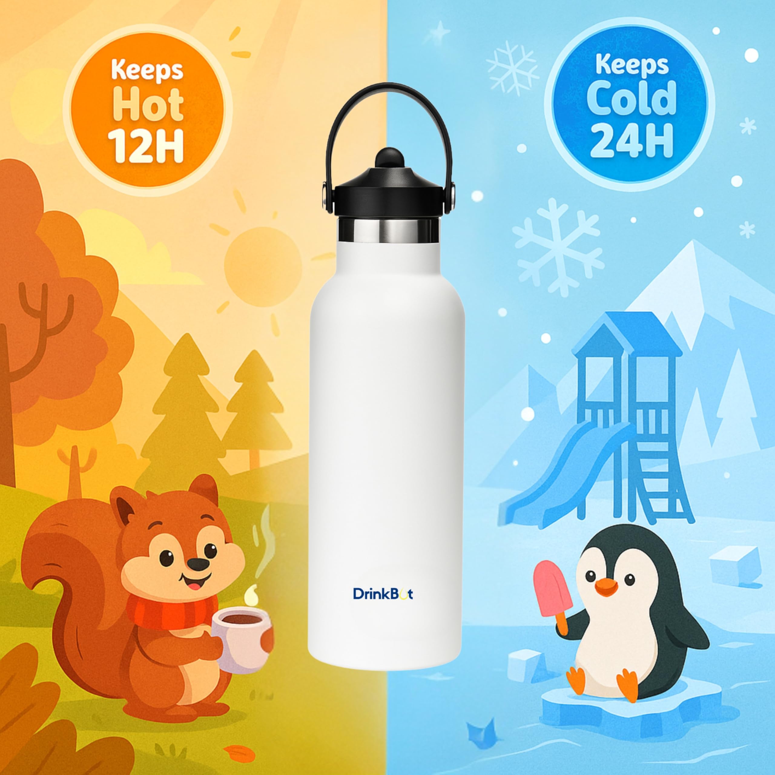 DrinkBot Breeze Kids  Sipper Bottle | 24hr Hot & Cold | 304 Steel, Double Wall | BPA-Free, Leak & Rust-Proof | Ideal for School, Sports & Travel