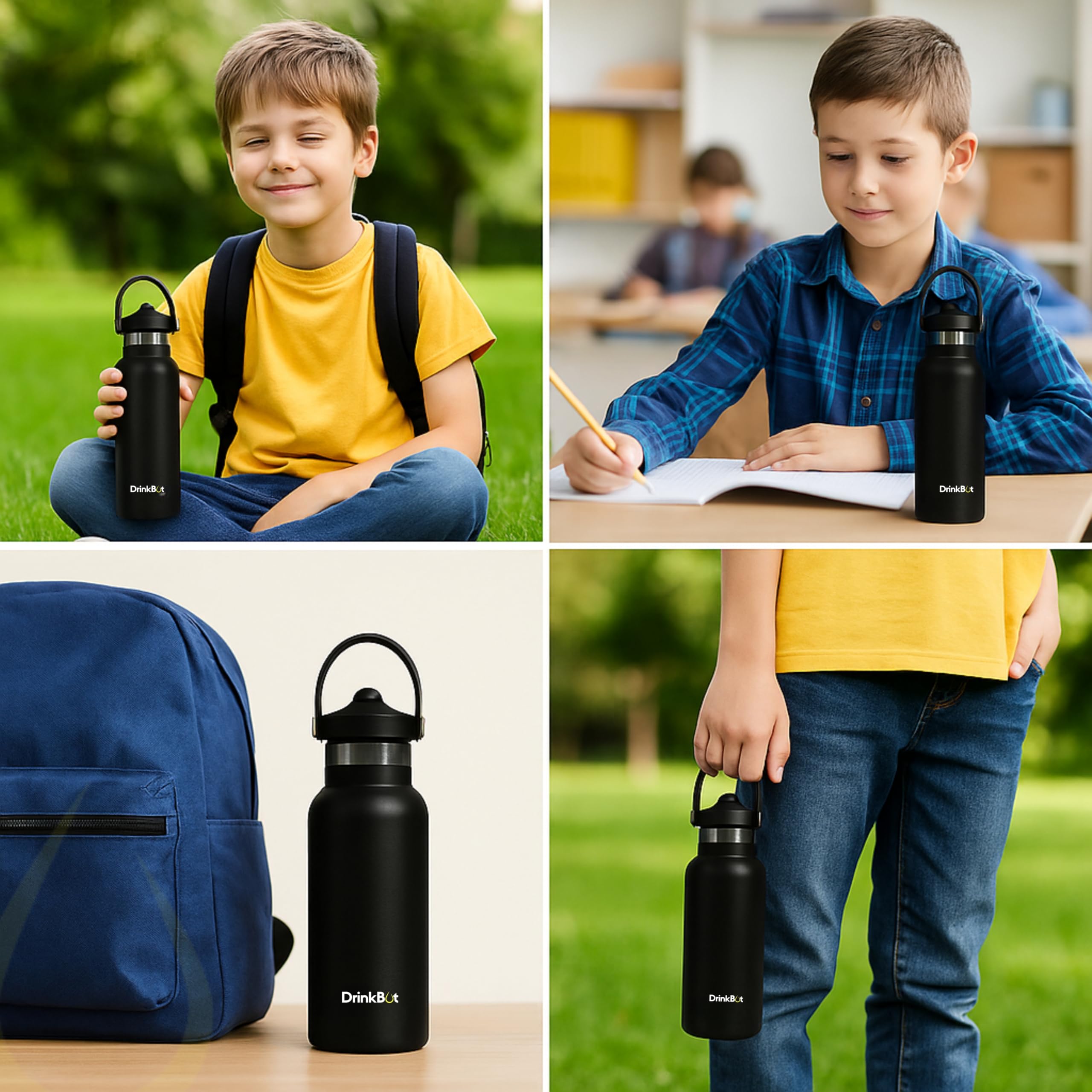 DrinkBot Breeze Kids  Sipper Bottle | 24hr Hot & Cold | 304 Steel, Double Wall | BPA-Free, Leak & Rust-Proof | Ideal for School, Sports & Travel