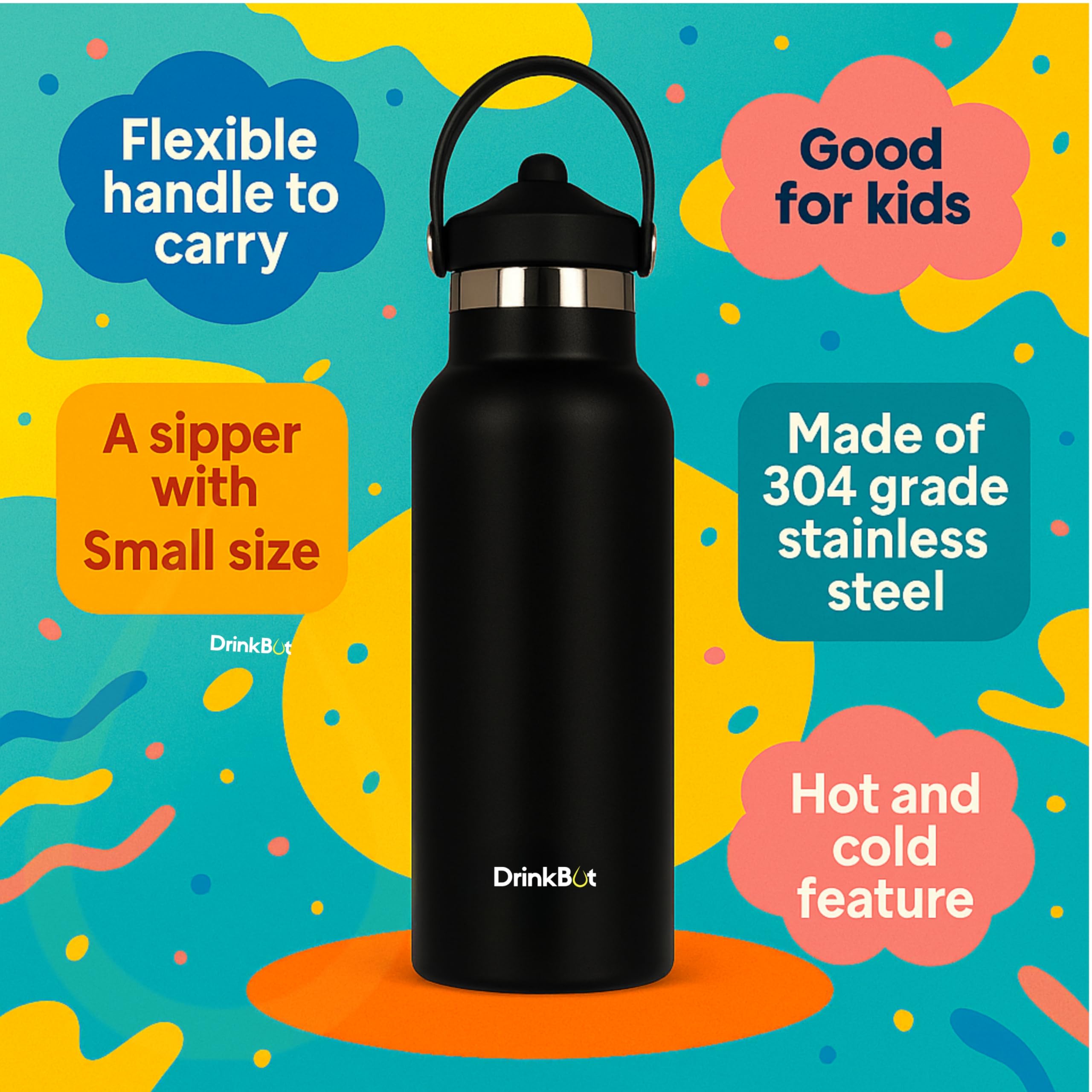 DrinkBot Breeze Kids  Sipper Bottle | 24hr Hot & Cold | 304 Steel, Double Wall | BPA-Free, Leak & Rust-Proof | Ideal for School, Sports & Travel