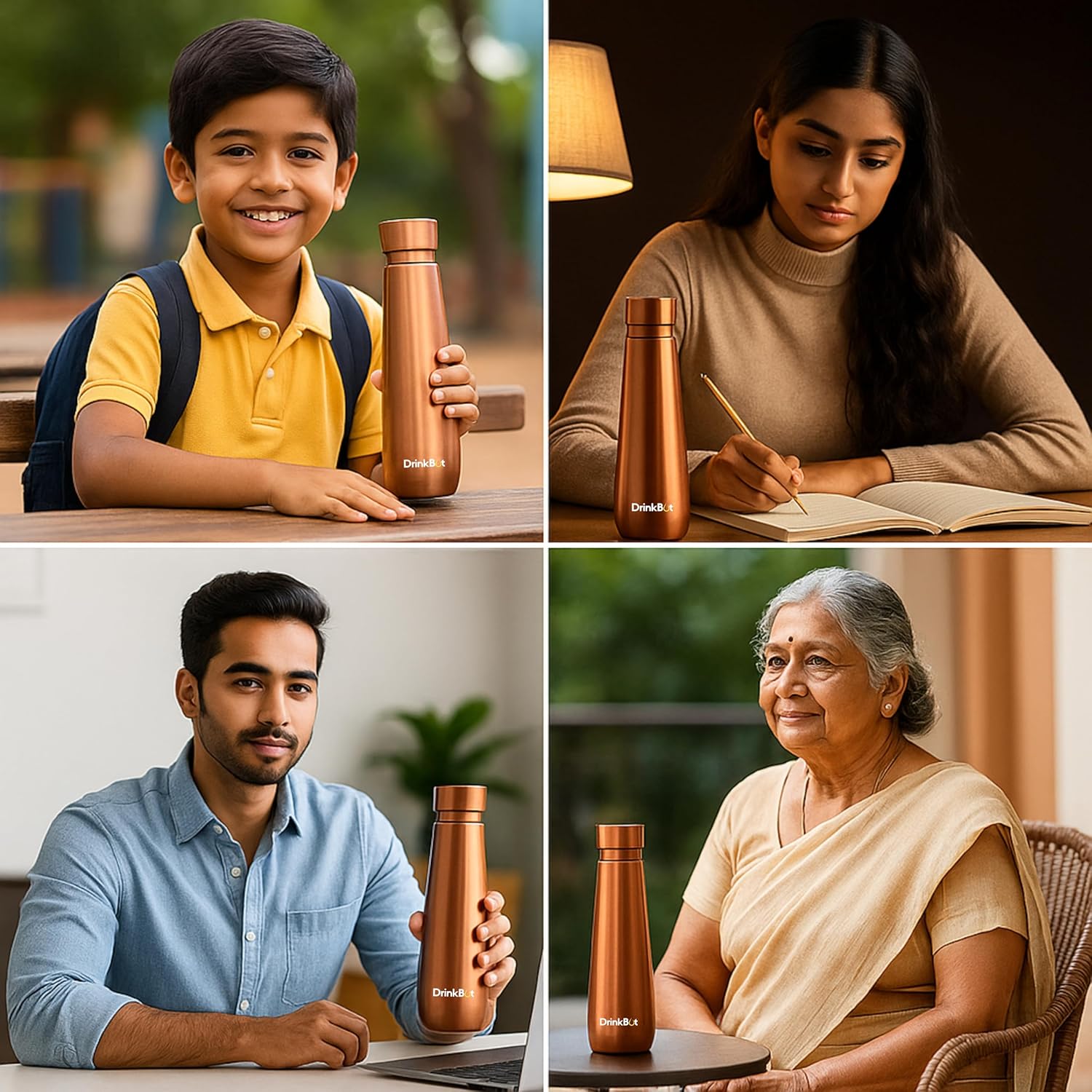 Drinkbot Aakar | 98% Pure Copper Water Bottle | 950ml Leakproof & Handcrafted for Ayurveda, Gifting & Everyday Use