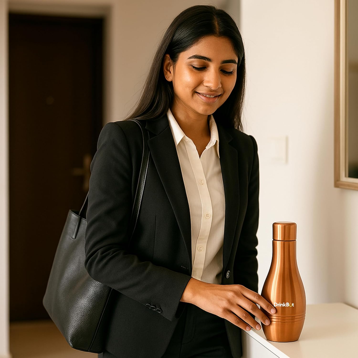 DrinkBot Agni 98% Pure Copper Water Bottle | Ayurvedic Inspired | Leakproof & Handcrafted | 650ml Copper Bottle for Daily Hydration | Elegant Design for Women & Gifting