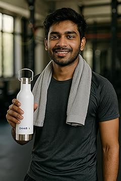 Drinkbot Orion | Stainless Steel Water Bottle with Carry Handle (500 ml) Double Wall Vacuum Insulated Flask for Hot and Cold Beverages