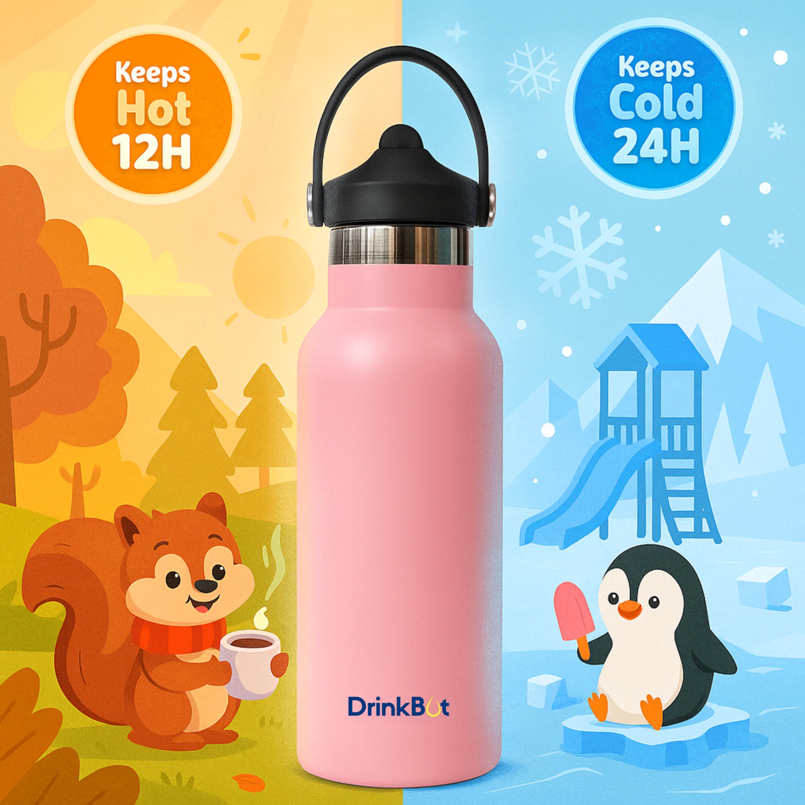 DrinkBot Breeze Kids  Sipper Bottle | 24hr Hot & Cold | 304 Steel, Double Wall | BPA-Free, Leak & Rust-Proof | Ideal for School, Sports & Travel