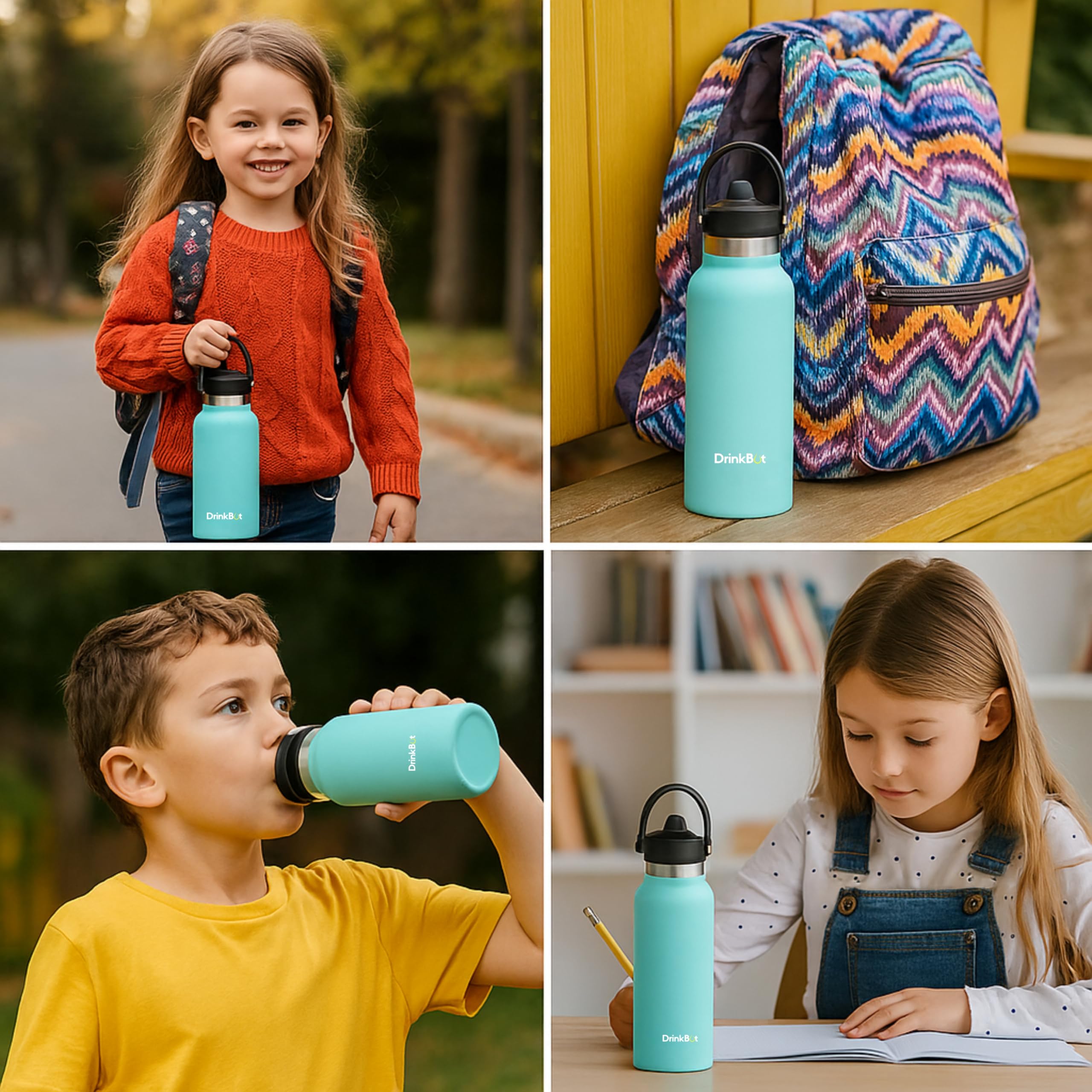 DrinkBot Breeze Kids  Sipper Bottle | 24hr Hot & Cold | 304 Steel, Double Wall | BPA-Free, Leak & Rust-Proof | Ideal for School, Sports & Travel