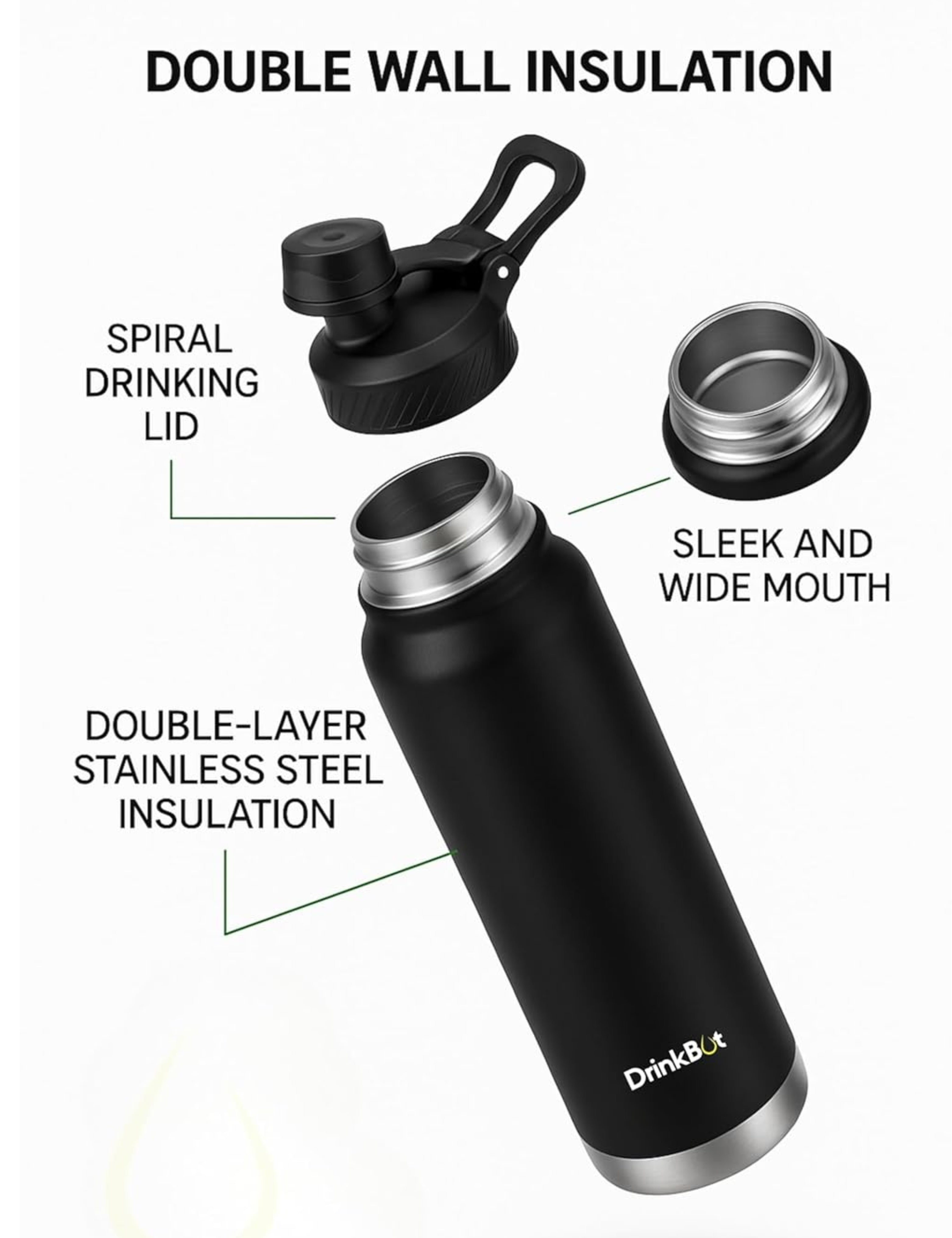 Drinkbot Comet | Stainless Steel Insulated Water Bottle – 750ml | Hot & Cold Thermos with Flip Cap | BPA-Free, Leak-Proof, Double-Wall Vacuum Flask for Office, Gym, and Travel