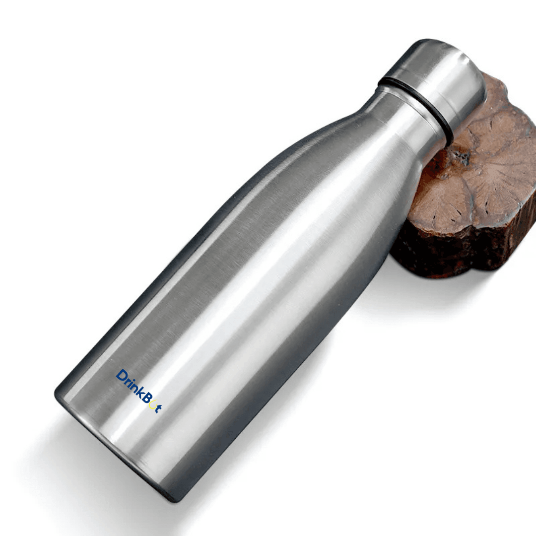Drinkbot Aura | Sleek Stainless Steel Water Bottle | Single Wall, Leakproof, BPA-Free | Bottle for Office, Gym, School & Travel | Silver